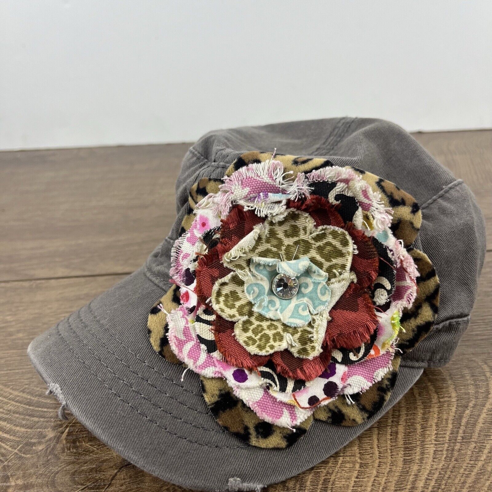 Other Womens Flower Hat Gray Hat Adjustable Hat Gray Adult Hat Size ONE SIZE - 5 Thumbnail
