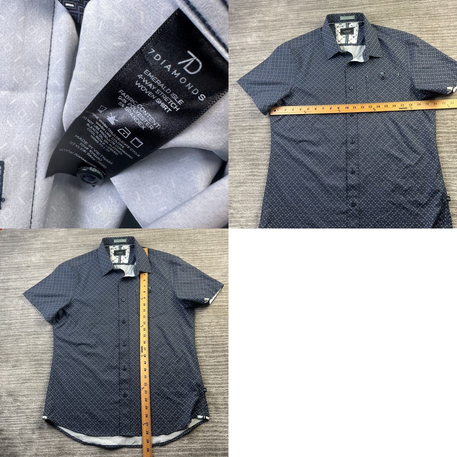 Vintage 7 Diamonds Shirt Mens Medium Blue 4 Way Stretch Geometric Button Up Size US M / EU 48-50 / 2 - 8 Thumbnail