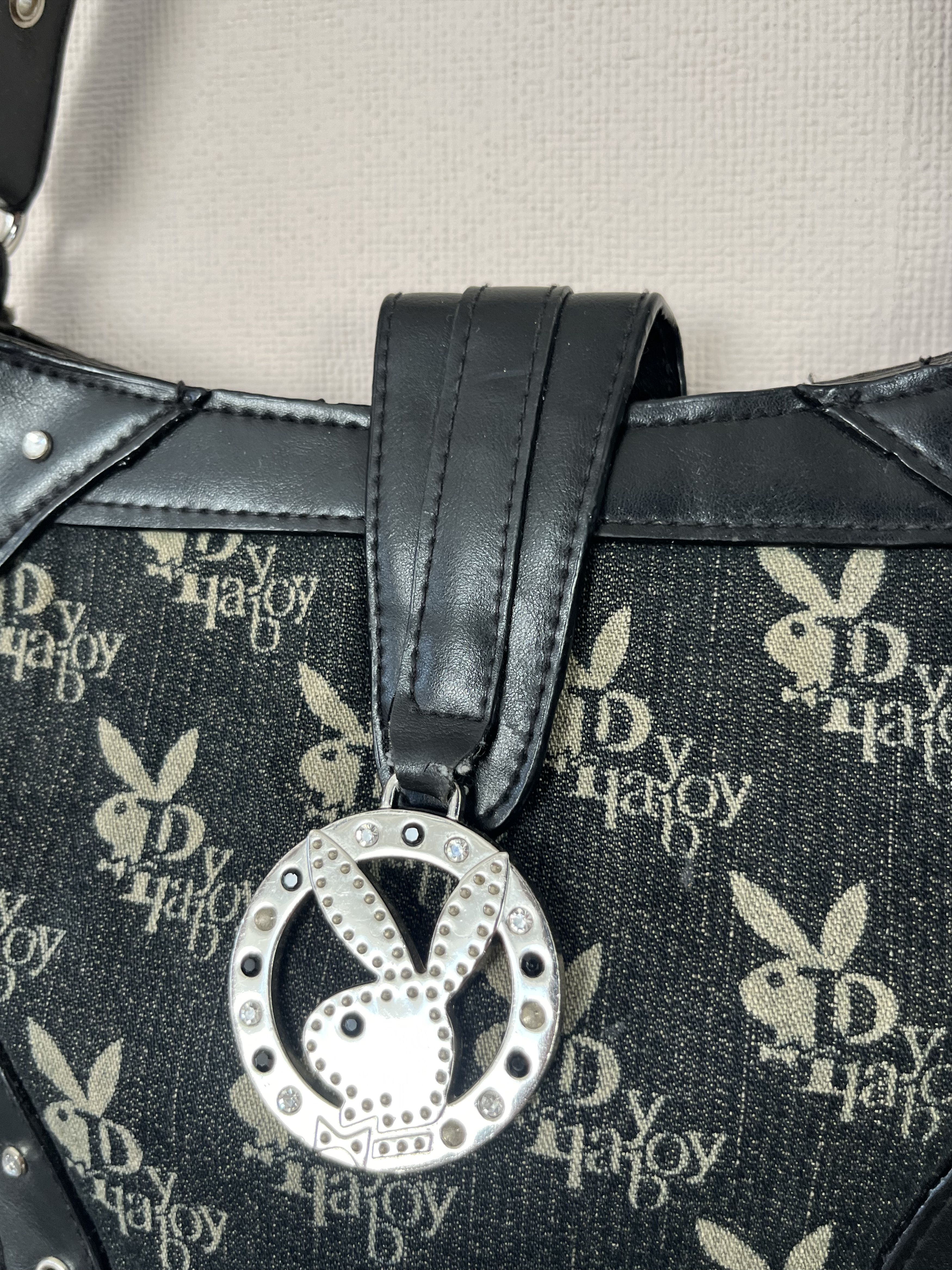 Playboy Playboy Y2K Monogram Shoulder Bag Black Studded Baguette Size ONE SIZE - 3 Thumbnail