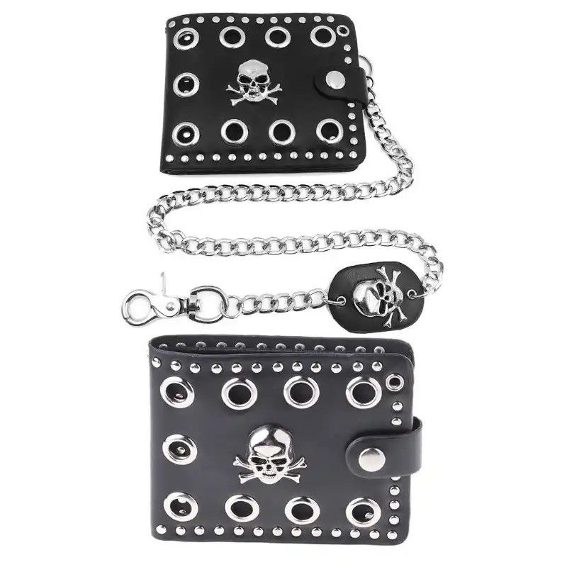 Vintage Gothic Western Skull Clutch Purse Wallets With Chain Size ONE SIZE - 3 Thumbnail