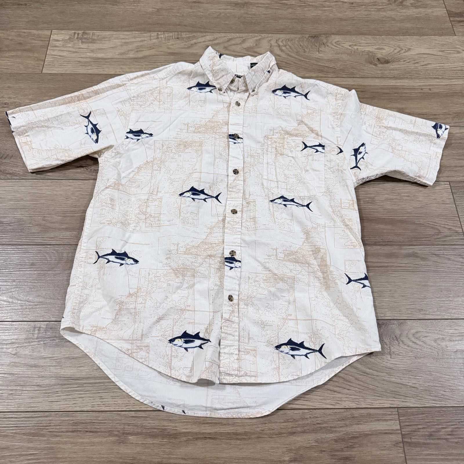 Puritan Vintage 90s Puritan Art Fish Map Button Up All Over Print Size US M / EU 48-50 / 2 - 1 Thumbnail