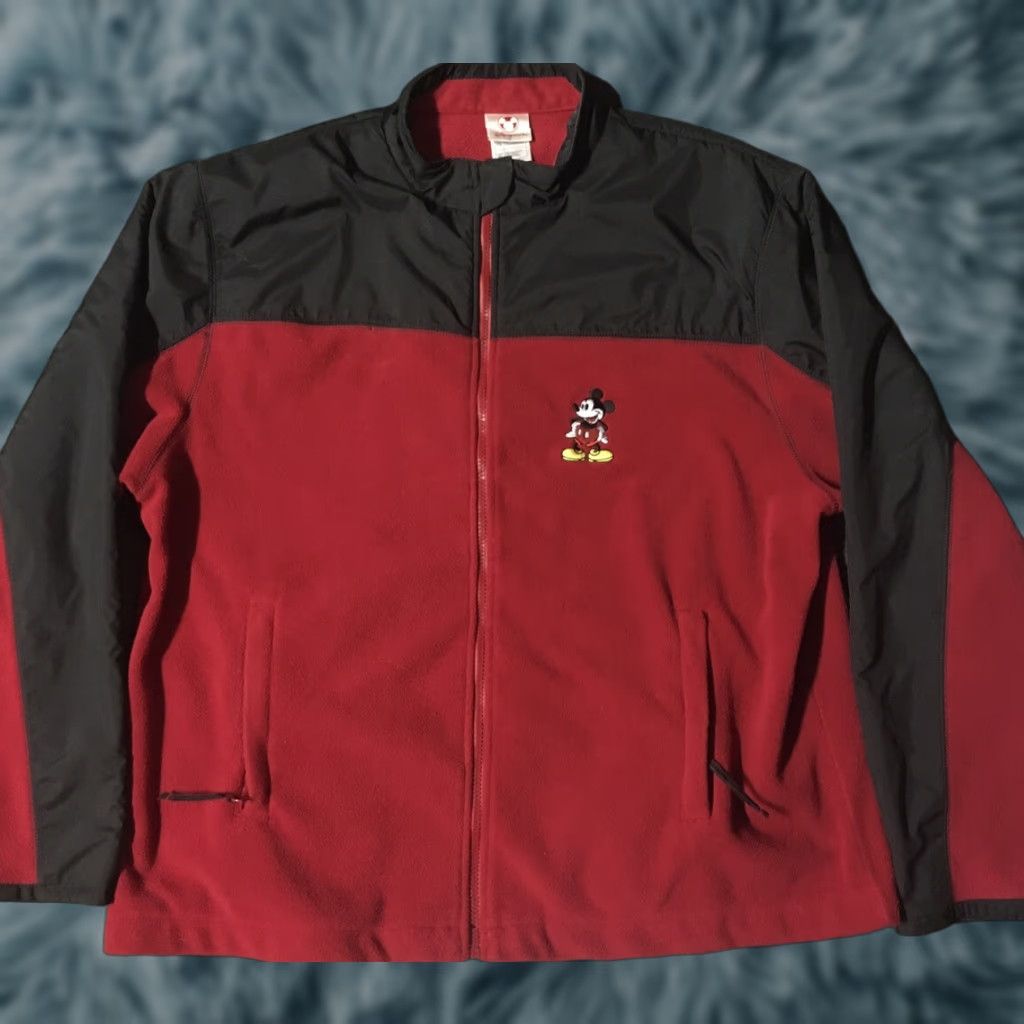 Disney VINTAGE Mickey Mouse Fleece Jacket Men's XL Red 90s Disney Cartoon Hip Hop 80s Theme Park Coat Size US XL / EU 56 / 4 - 1 Thumbnail