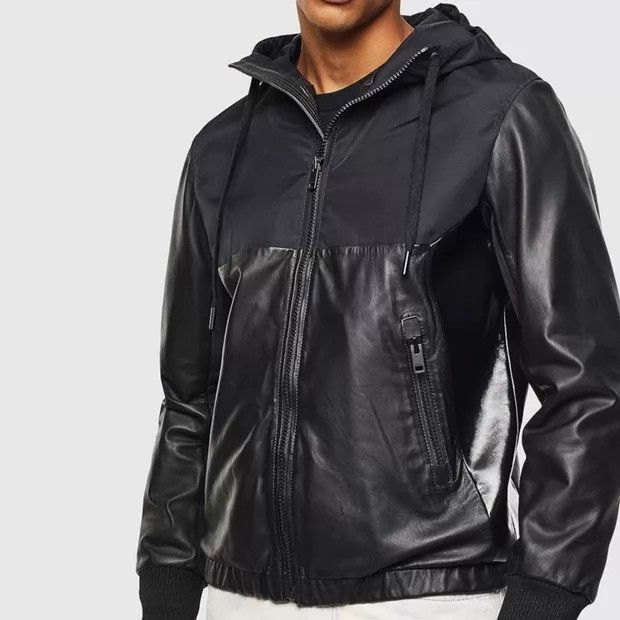 Diesel Diesel Black Sheepskin Waxed Leather Nylon Moto Jacket XXL Size US XXL / EU 58 / 5 - 8 Thumbnail