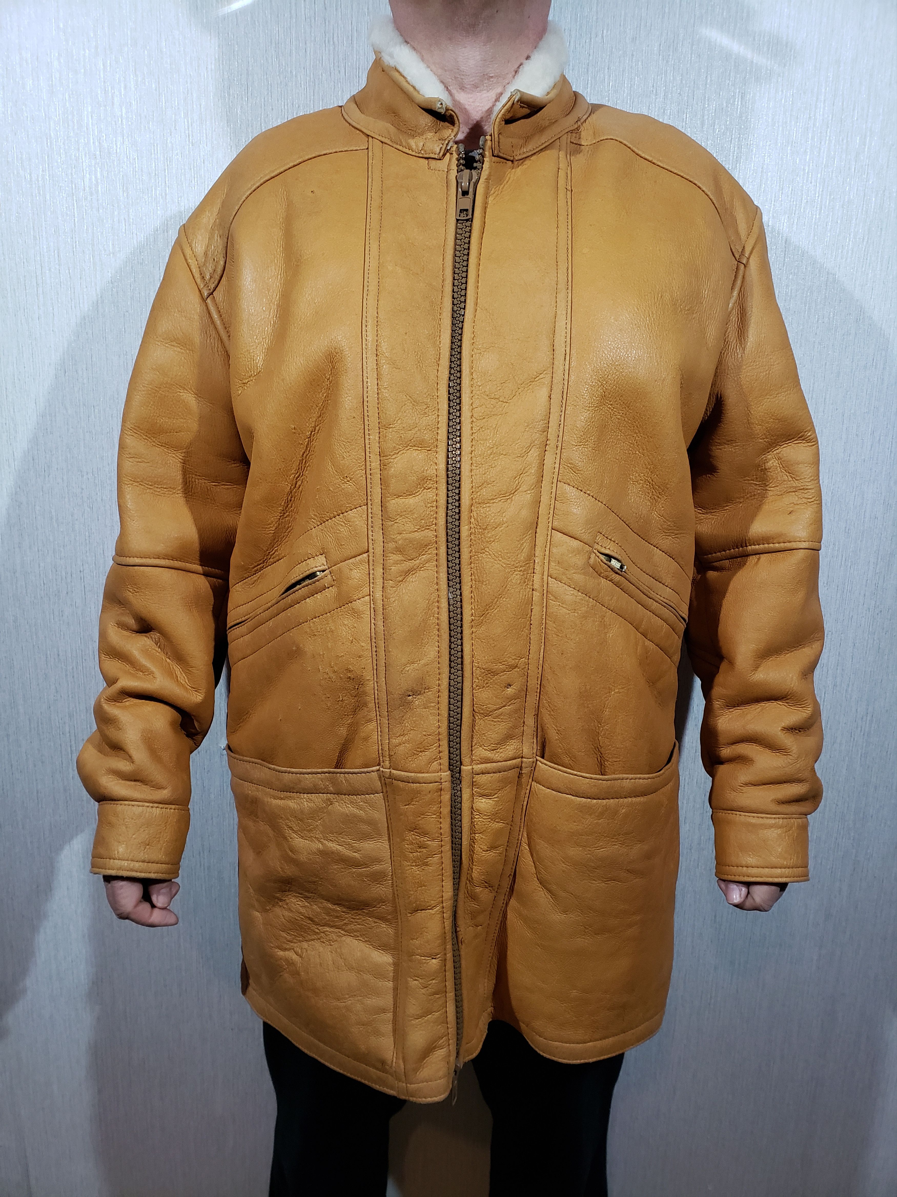 Other Men's brown sheepskin coat with plastic zipper. Size US XL / EU 56 / 4 - 1 Thumbnail