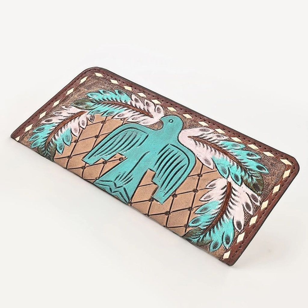 Handmade Genuine Leather Western Thunderbird Wallet Hand Tooled New Size ONE SIZE - 4 Thumbnail