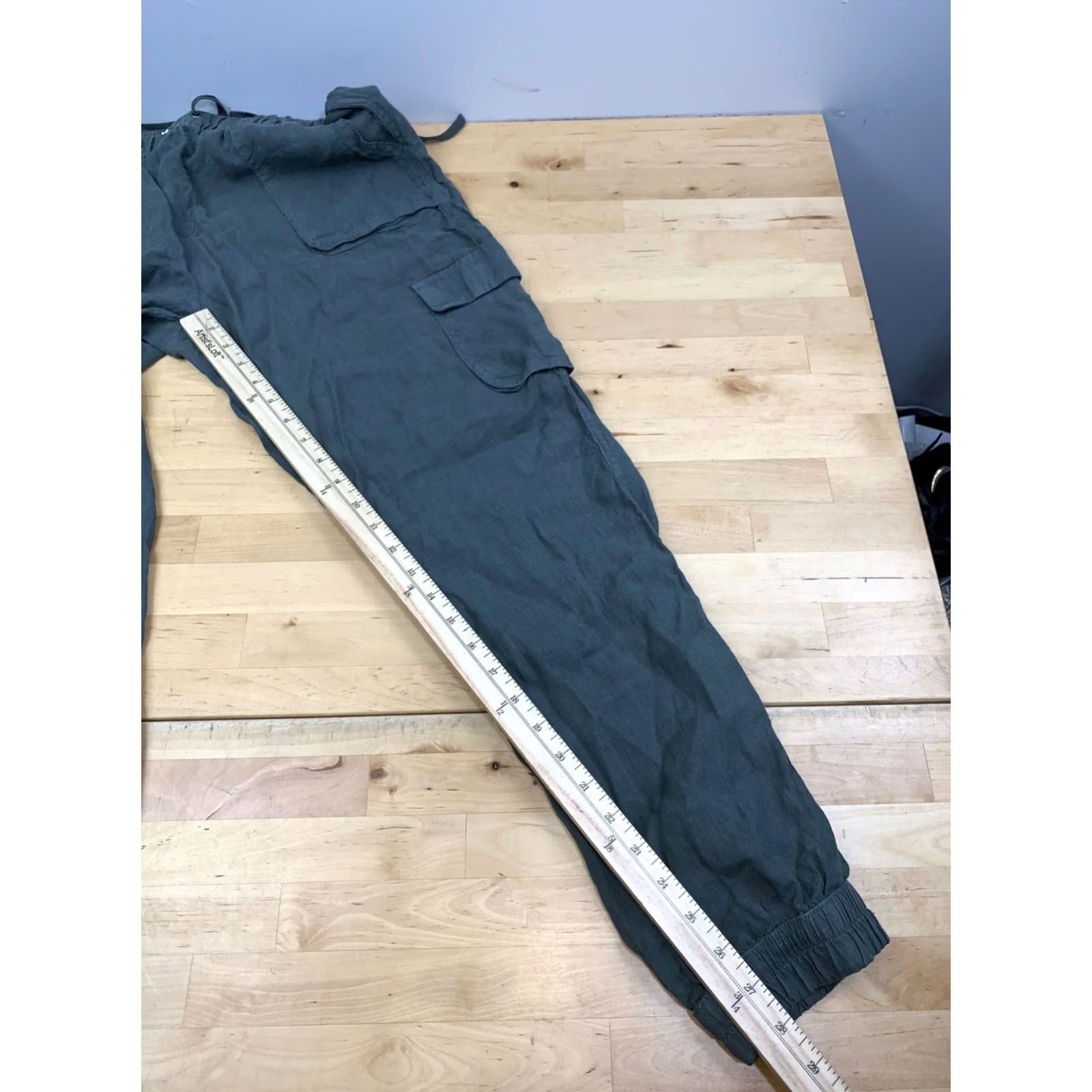 Nicole Miller Nicole Miller Linen Cargo Pants Joggers Women L Green Casual Drawstring 13201 Size 36" / US 14 / IT 50 - 7 Thumbnail