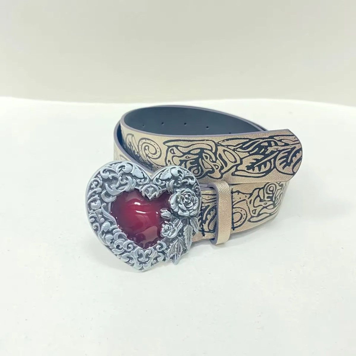 Vintage Retro Embossed Love Heart Unisex Belt Size ONE SIZE - 7 Thumbnail