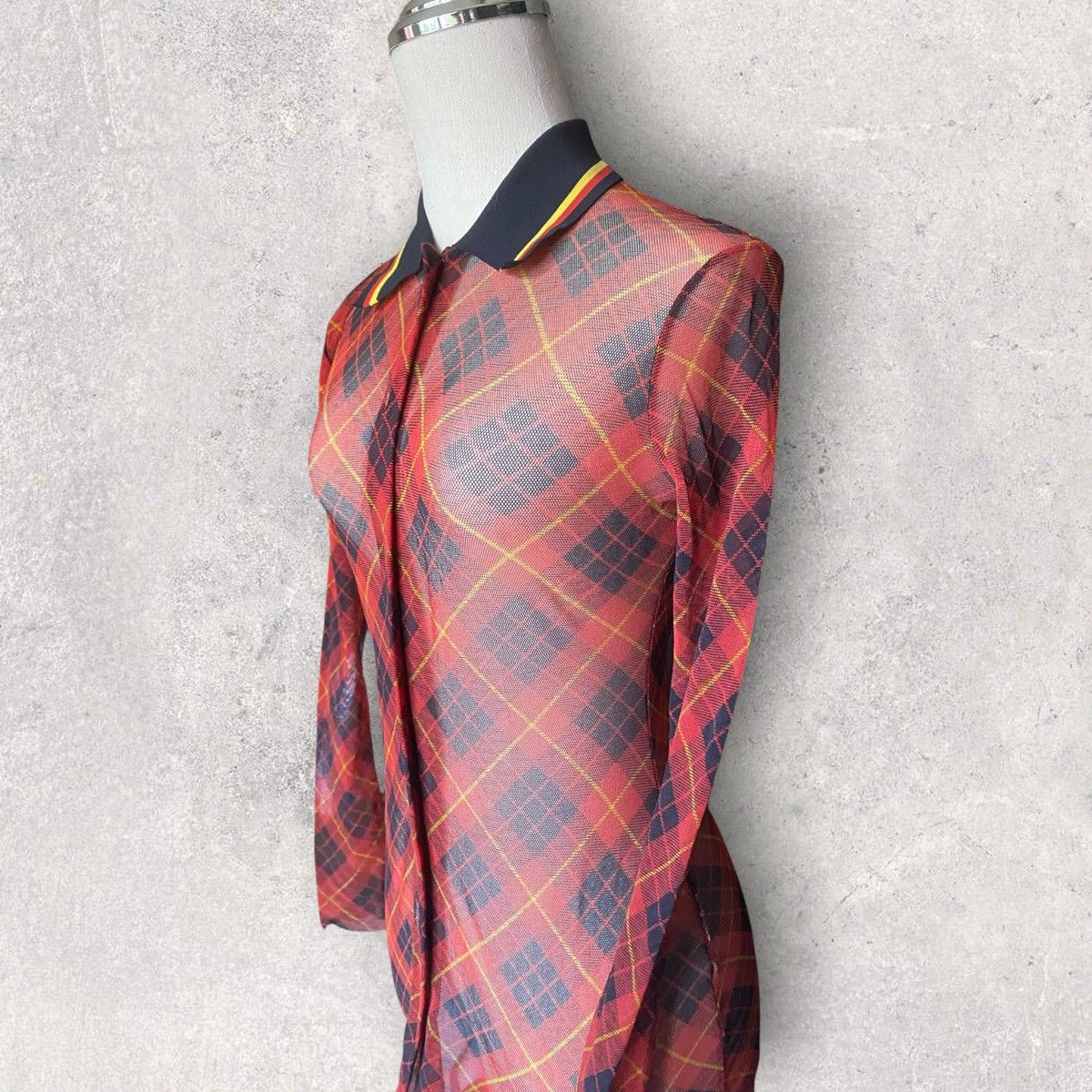Jean Paul Gaultier Vintage JPG Sheer Mesh Red Plaid Buttons Up Shirt Size M / US 6-8 / IT 42-44 - 2 Thumbnail