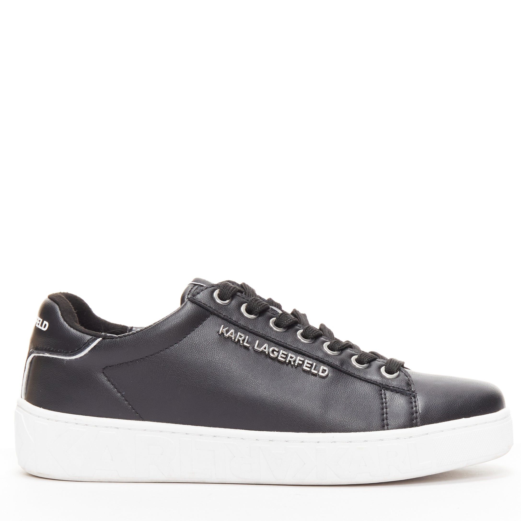 Karl Lagerfeld KARL LAGERFELD black leather silver logo chunky lace up sneakers EU38 Size US 8 / IT 38 - 1 Thumbnail