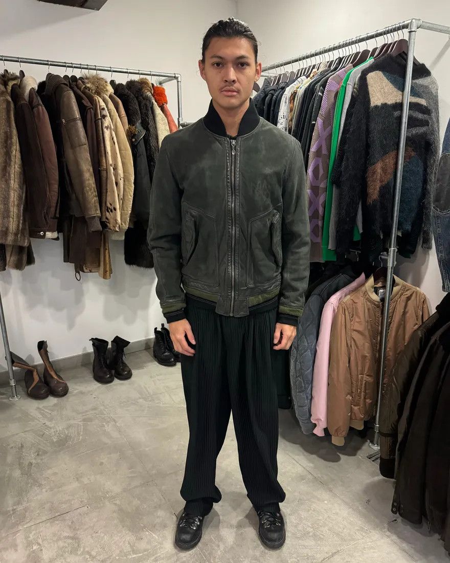 Designer × Diesel × Vintage 2000s Diesel Olive Biker Eroded Polished Leather Jacket Size US M / EU 48-50 / 2 - 11 Thumbnail