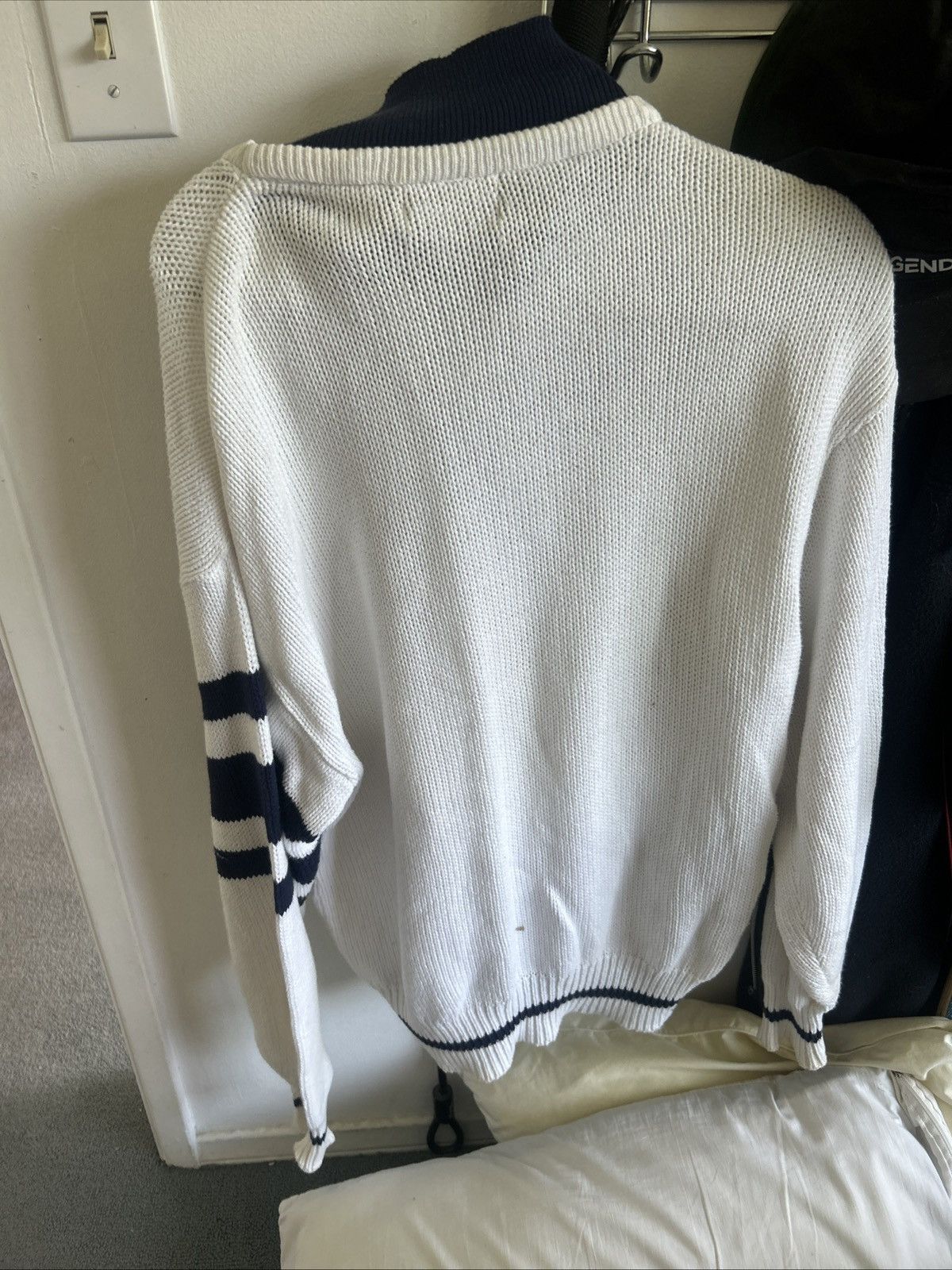 Vintage White polo knitted sweater Size US L / EU 52-54 / 3 - 2 Thumbnail