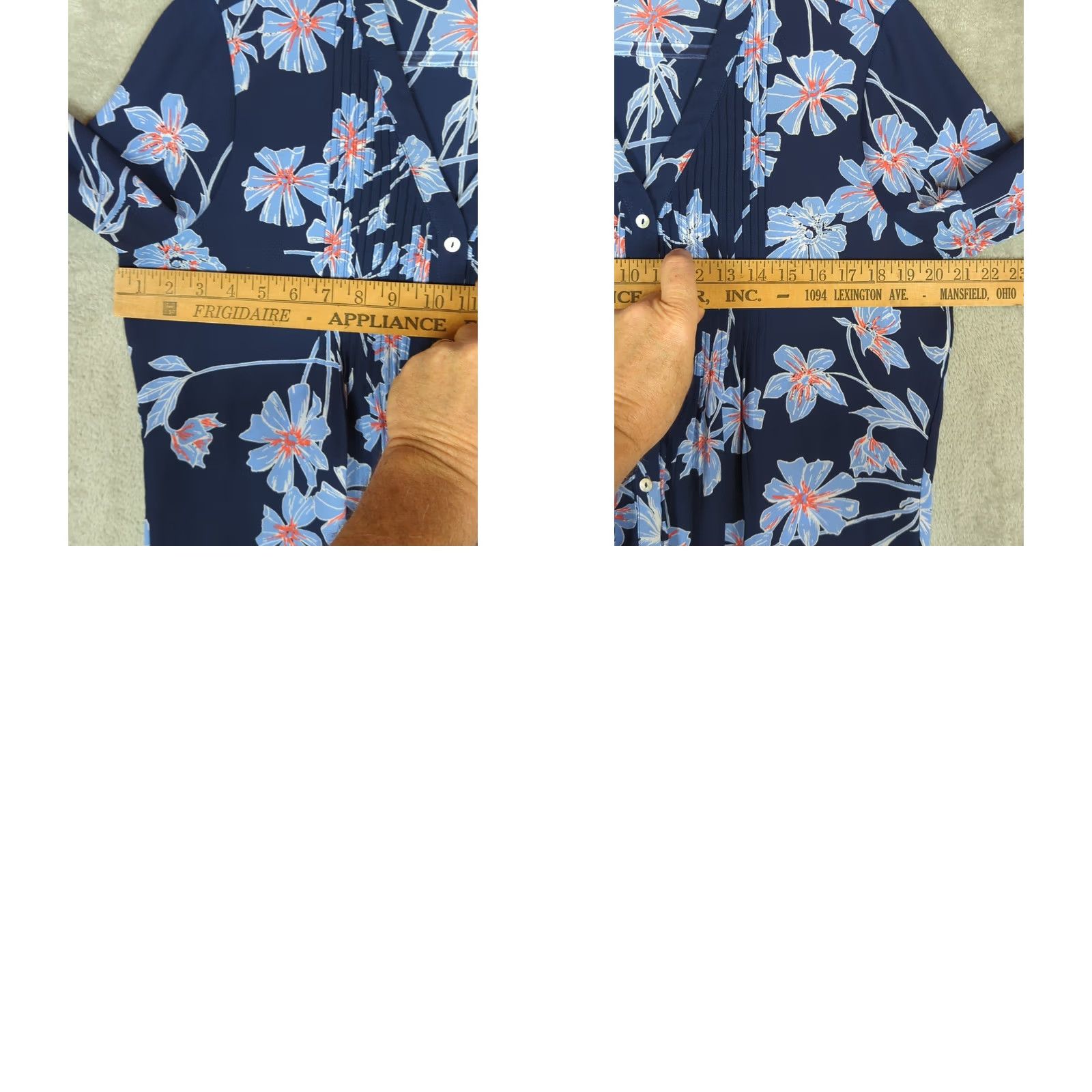 Vintage New York & Company FOXCROFT Button Down Pleated Tunic Blouse Blues Floral Chiffon V-Neck Flared Sleeve Casual Travel Size 10 Women’s Size L / US 10 / IT 46 - 9 Thumbnail
