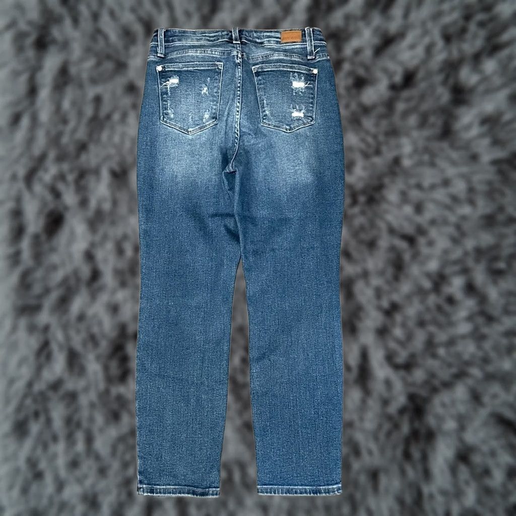 Rainbow Judy Blue Rainbow Embroidered Straight Leg Jeans - Women 29 Regular Blue Distressed 9/29 Size 29" - 1 Thumbnail