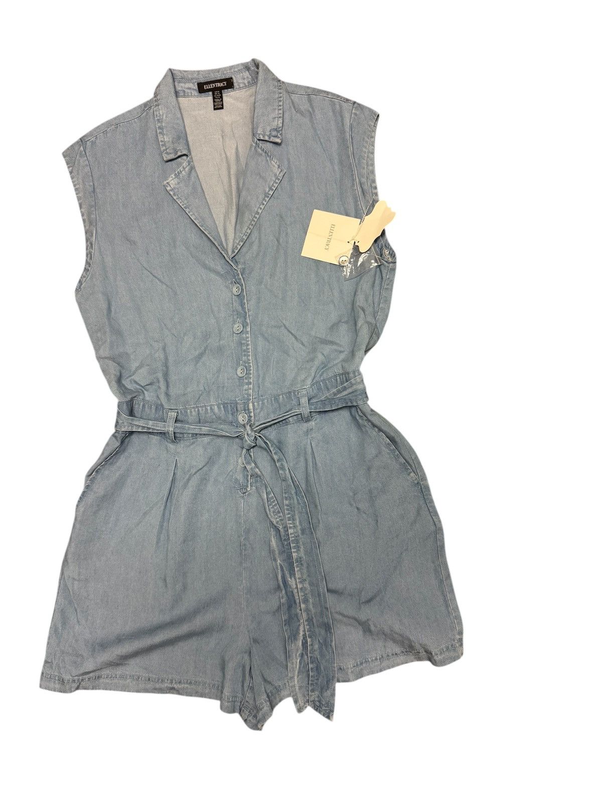 Ellen Tracy Ellen Tracy Denim Romper Jumpsuit Shorts Medium Blue Elastic Size M / US 6-8 / IT 42-44 - 2 Thumbnail