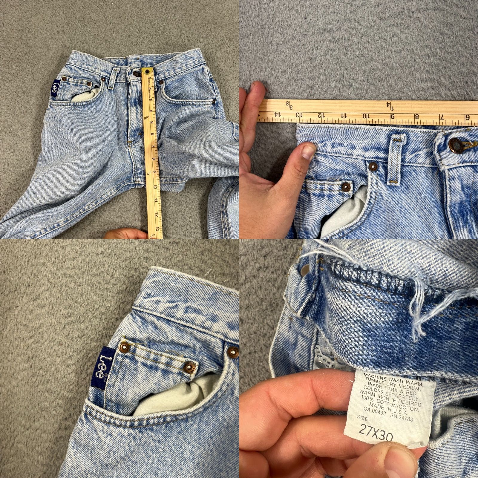 Lee VINTAGE Lee Jeans Unisex Adults 27x30 Denim Blue 80s 90s USA Distressed Regular Size 26" / US 2 / IT 38 - 8 Thumbnail