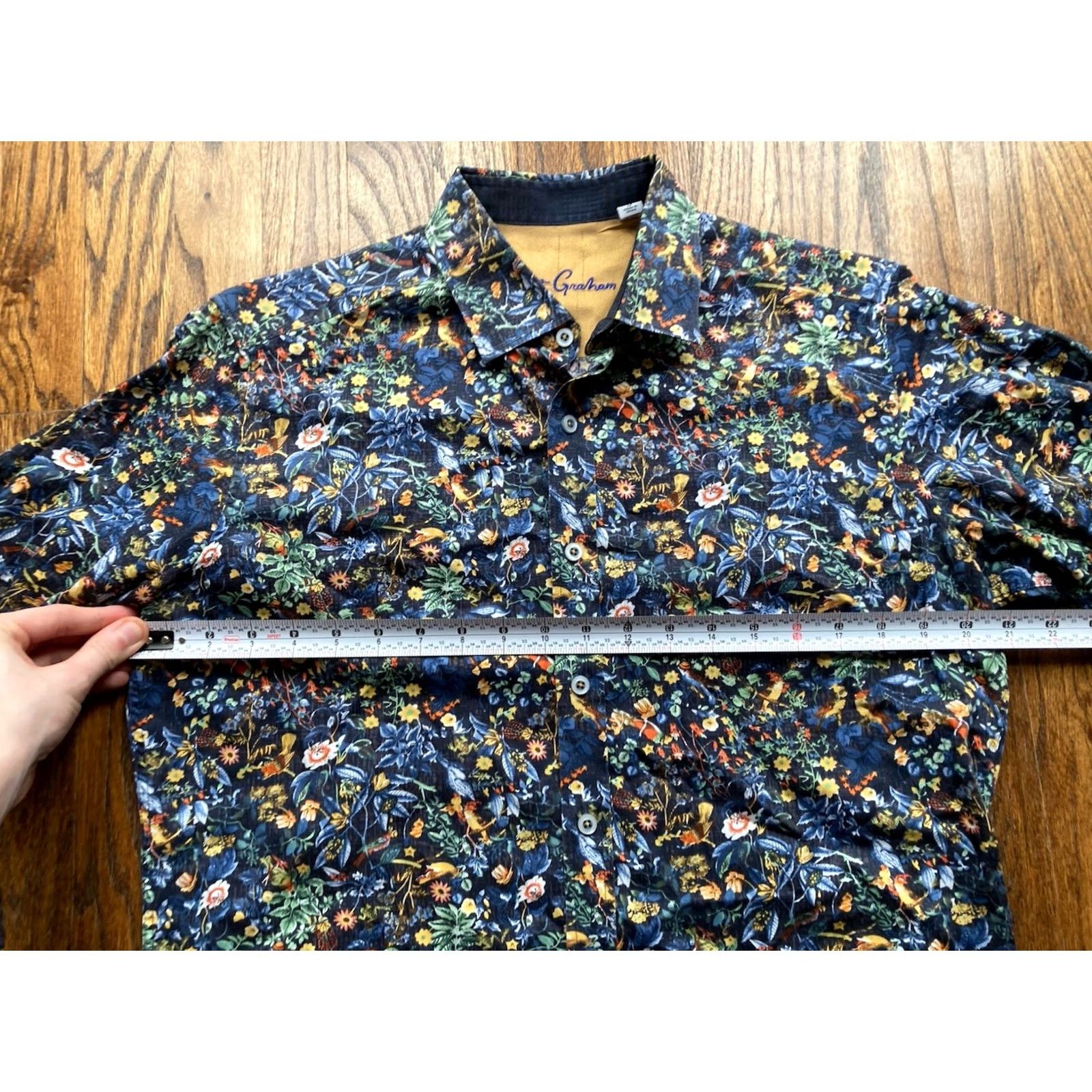 Robert Graham Robert Graham Mens Small Blue Floral Button Up Shirt Long Sleeve AOP Flip Cuff Size US S / EU 44-46 / 1 - 7 Thumbnail