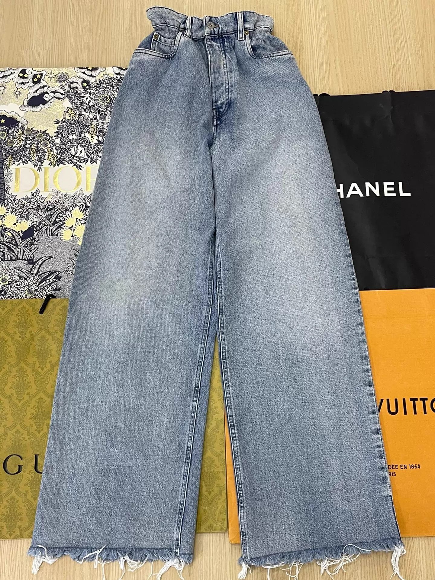 Miu Miu MIU MIU Light Blue Blooming Denim Wide-Leg Pants 25 Size 25" / US 0 / IT 36 - 1 Thumbnail