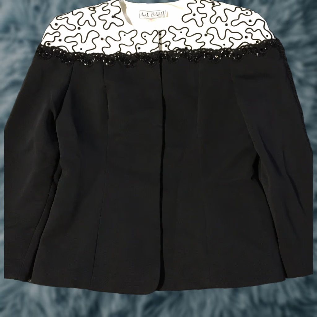 Vintage VINTAGE AJ Bari Sequin Beaded Embellished Jacket 14 Black Women USA 70s 80s Geometric Snap Closure Dressy Elegant Size XL / US 12-14 / IT 48-50 - 1 Thumbnail