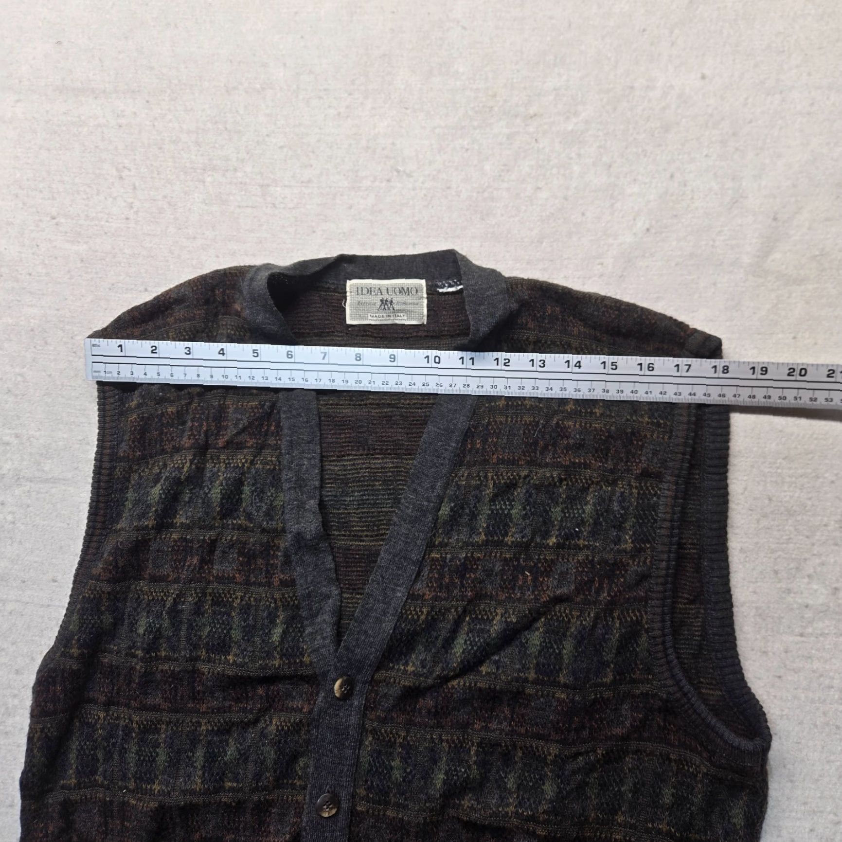 IDEA VINTAGE Idea Uomo Golf Sweater Vest Wool Blend Brown Geometric Pullover Adult L Regular Mens Size US L / EU 52-54 / 3 - 6 Thumbnail