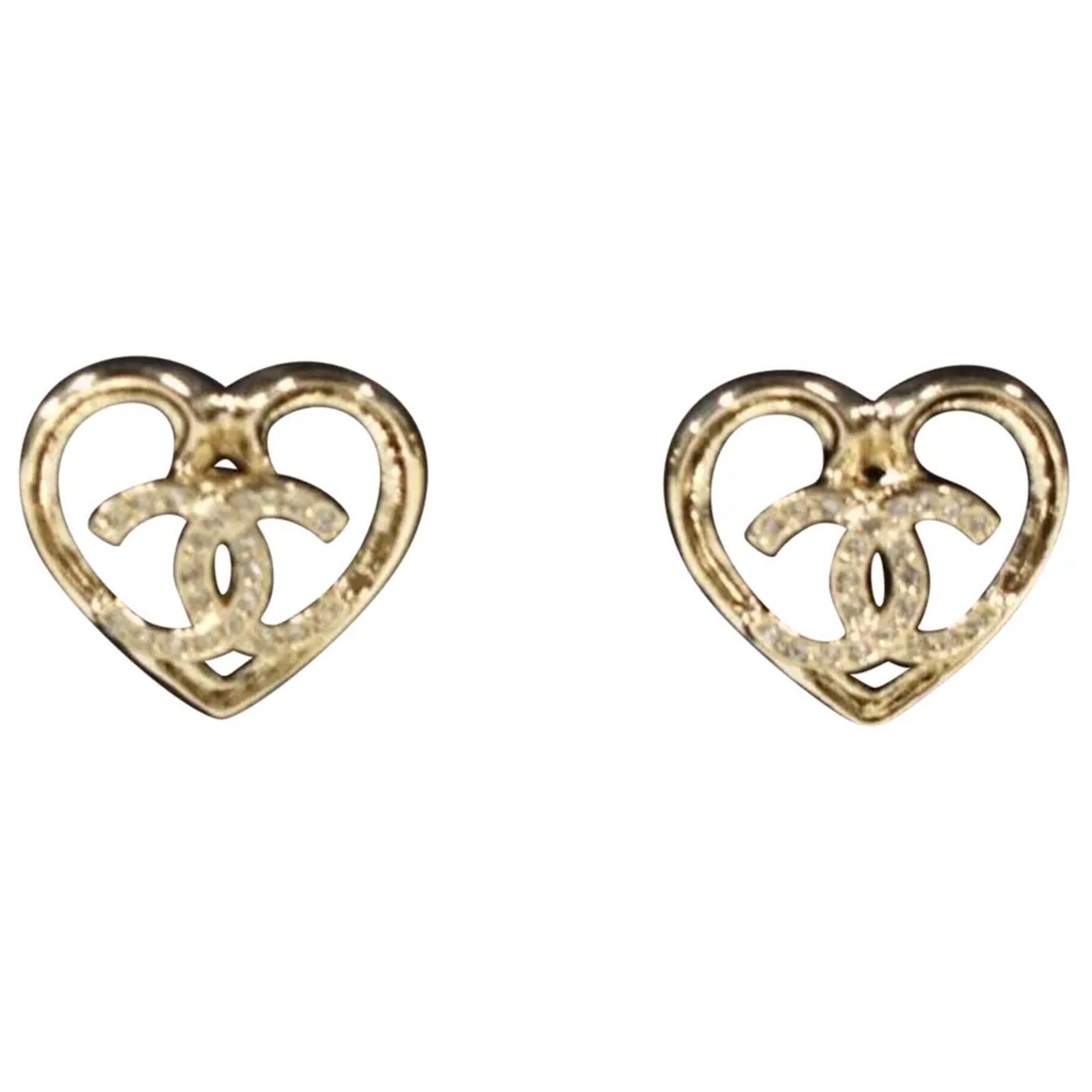 Chanel Chanel Gold Crystal Heart Interlocking Statement Earrings Size ONE SIZE - 3 Thumbnail