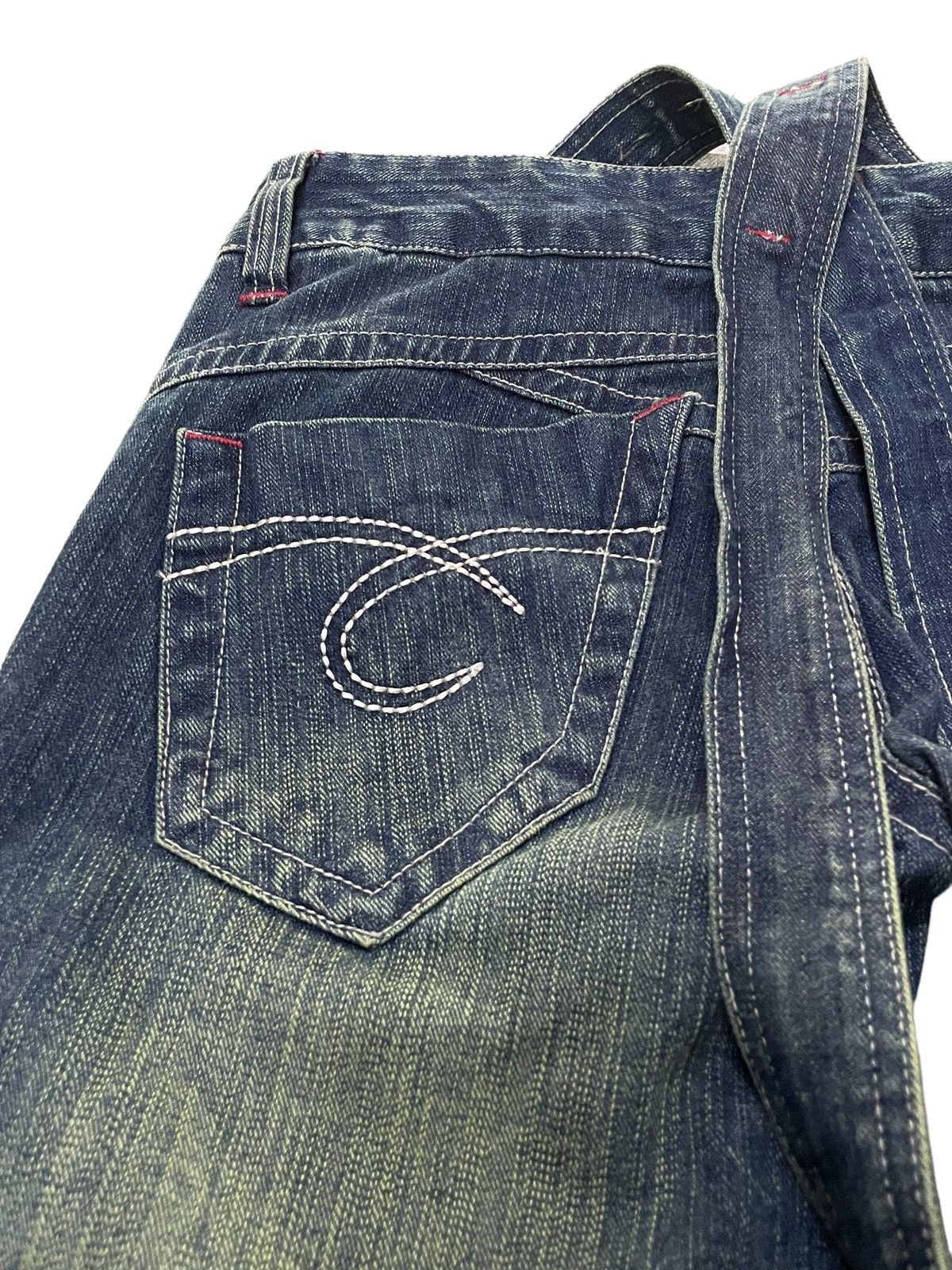 If Six Was Nine × Le Grande Bleu (L.G.B.) Spica Japan Mud Mooss Flared Wide Parachute Suspender Jeans Size US 30 / EU 46 - 15 Thumbnail