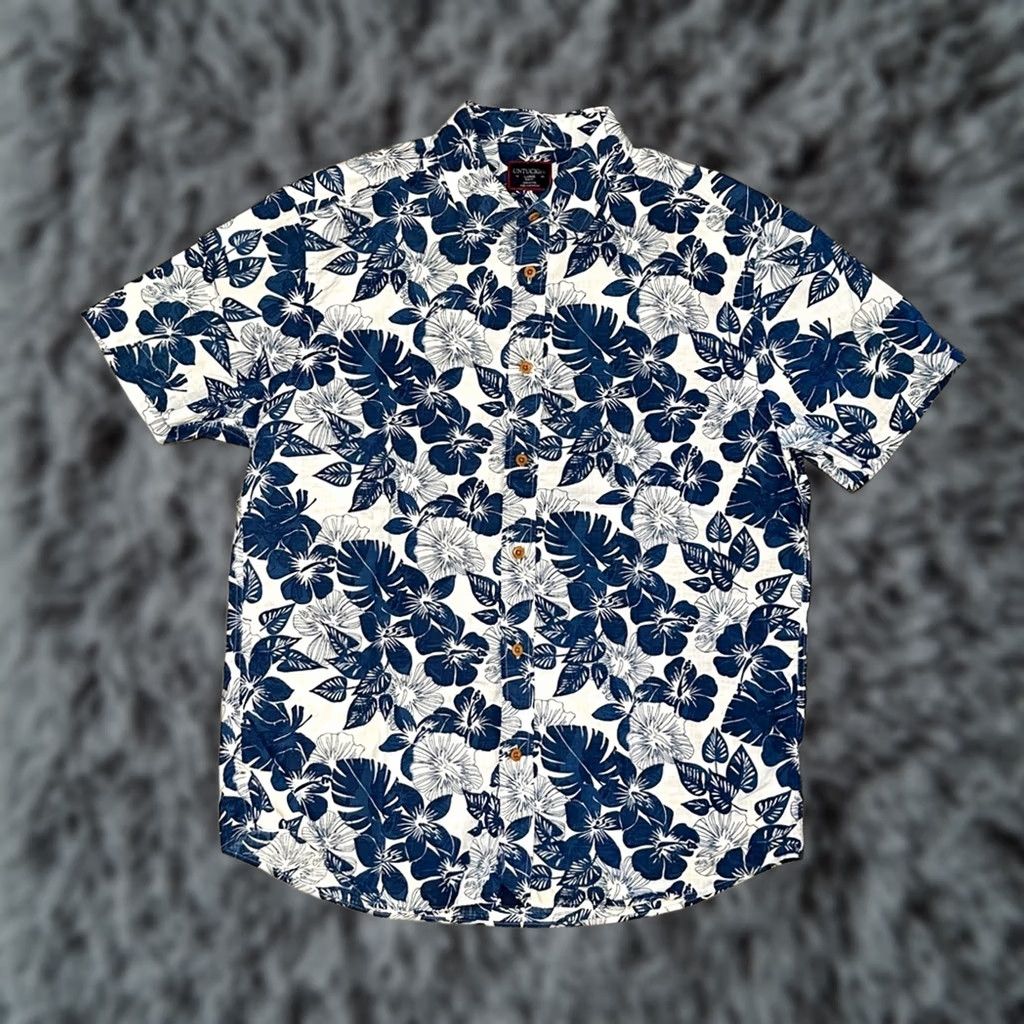 UNTUCKit UNTUCKit Floral Hawaiian Slim Short Sleeve Button Down Large Men Blue Size US 33 - 1 Thumbnail