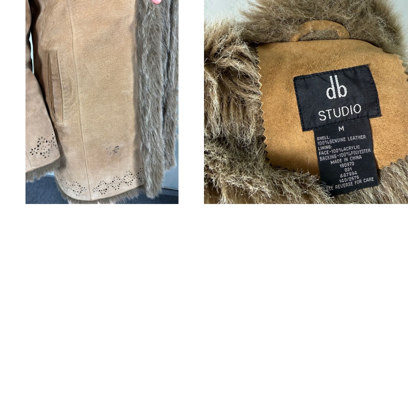 Vintage VINTAGE DB Studio Penny Lane Jacket M Brown Genuine Leather Faux Fur Eyelet Y2K Coat Hippie Women Size M / US 6-8 / IT 42-44 - 8 Thumbnail