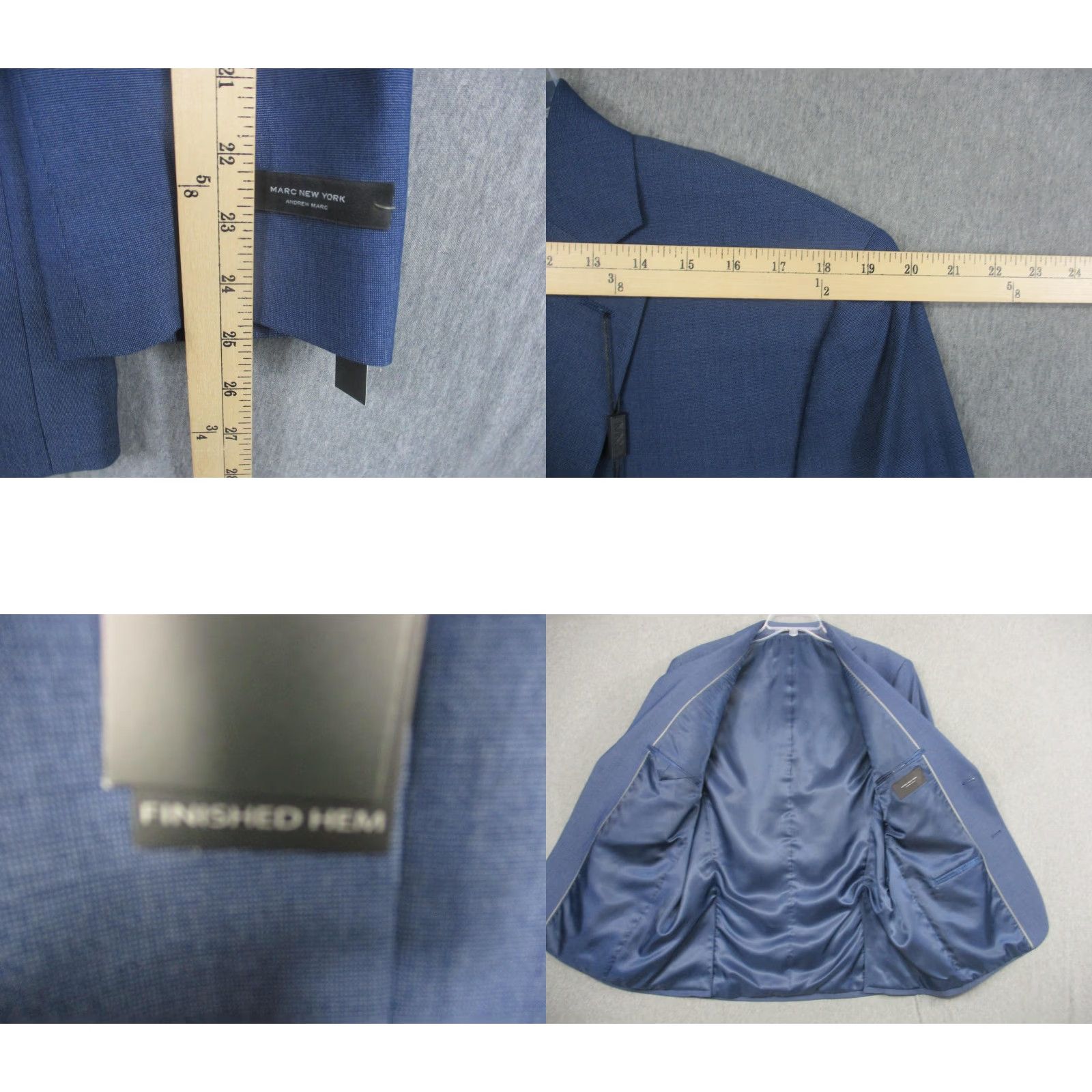 Vintage Marc New York Andrew Marc Blazer Mens 42R Casselman Blue Stretch Suit Jacket 2 Piece Notch Lapel Two-Button Casual Formal Business Size 42R - 8 Thumbnail