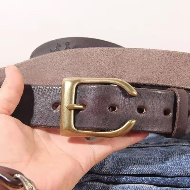 Leather × Vintage Thick Cowhide Brass Horn-shaped Buckle Belt Size ONE SIZE - 3 Thumbnail