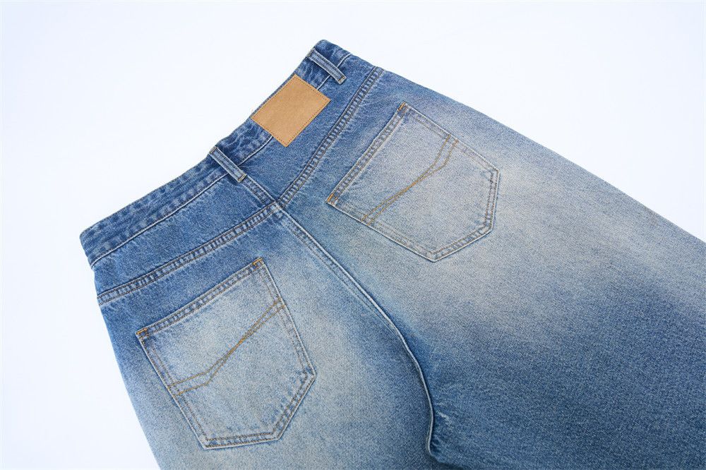 Jean Men's loose basic punk vintage washed jeans Size US 33 - 4 Thumbnail