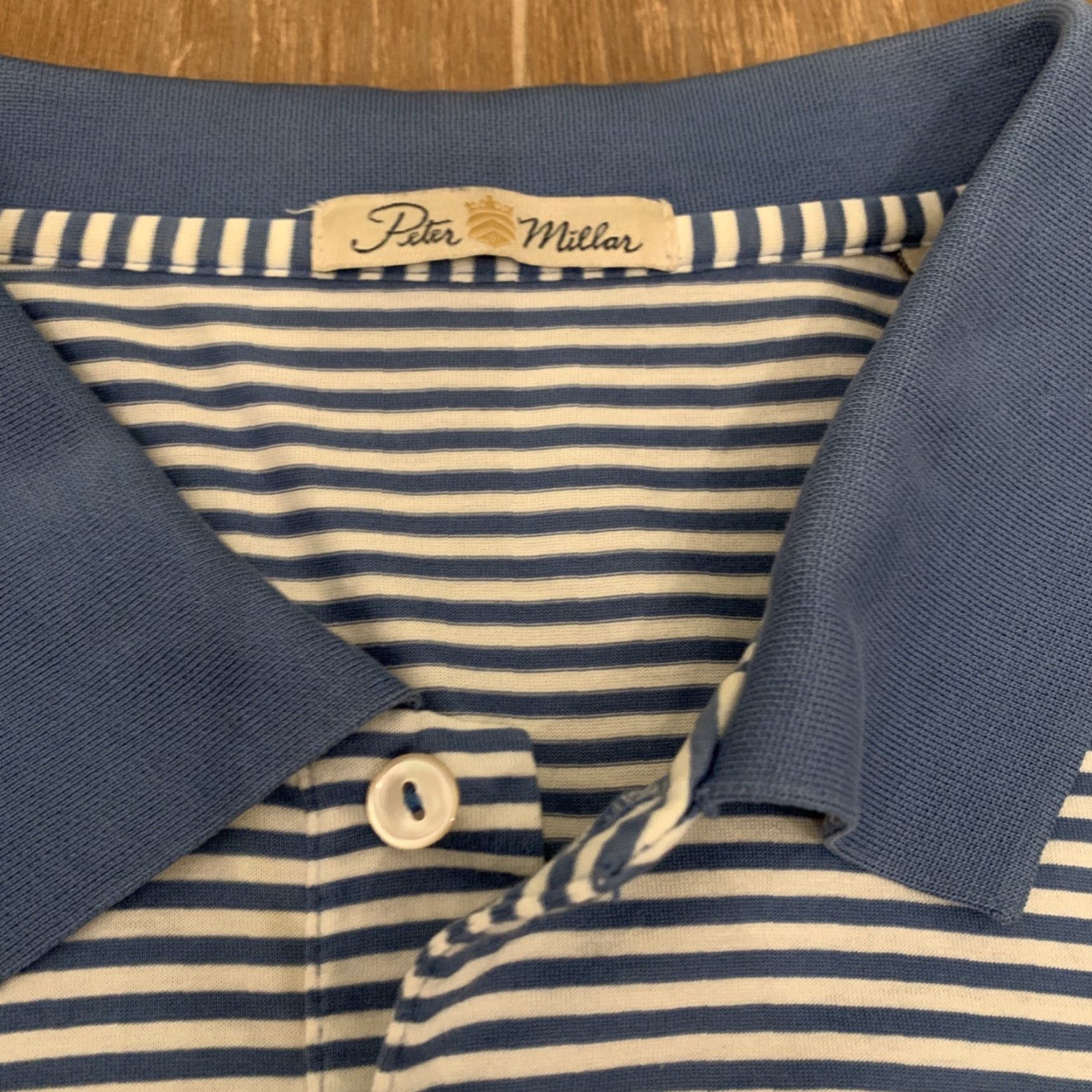 Peter Millar Peter Millar Polo Shirt Mens XL Blue White Striped Short Sleeve Collared Button-Down Performance Golf Moisture Wicking Breathable Easy Care Size US XL / EU 56 / 4 - 2 Thumbnail