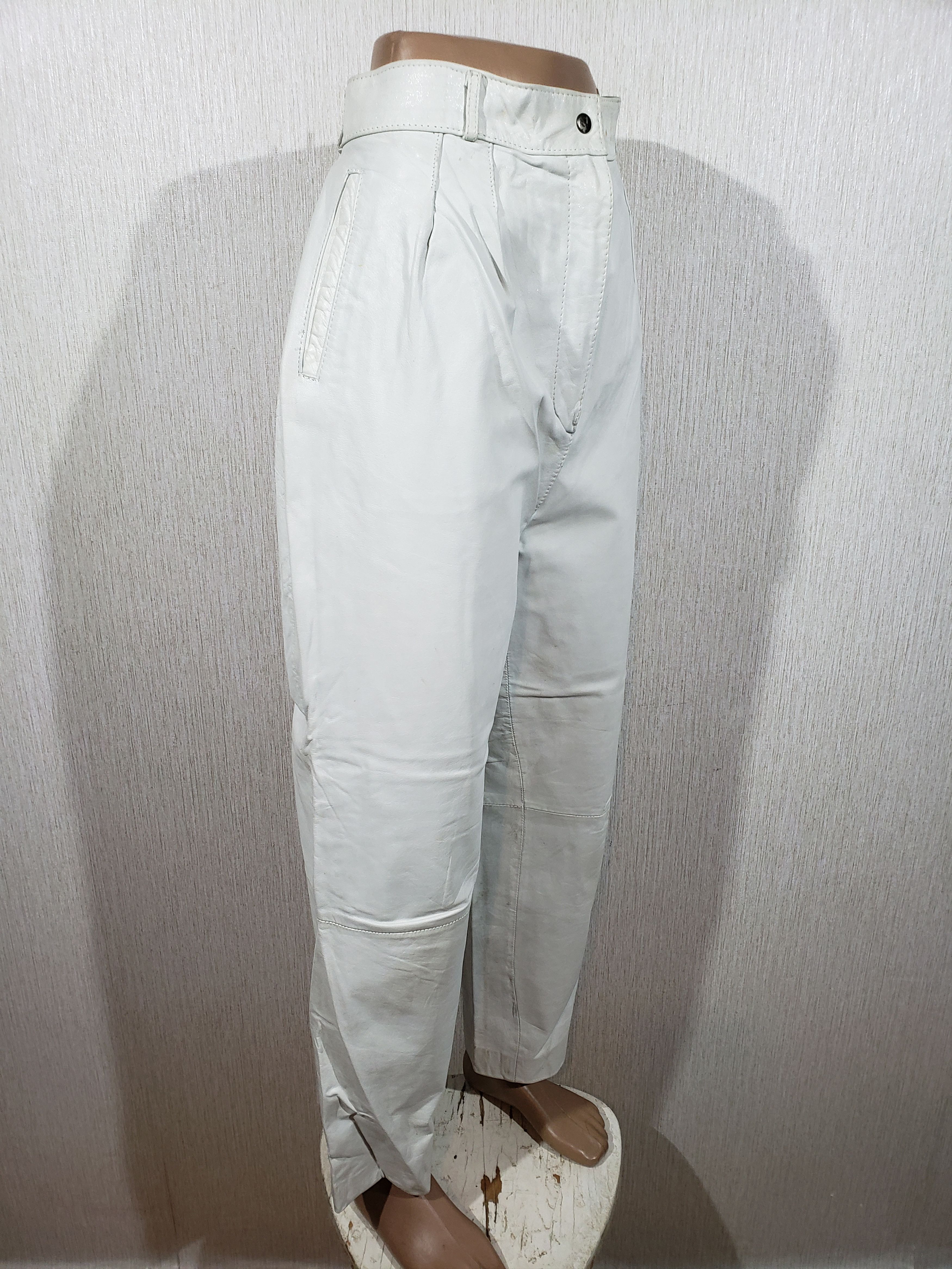 Genuine Leather White women's pants with pockets. Size 30" / US 8 / IT 44 - 2 Thumbnail