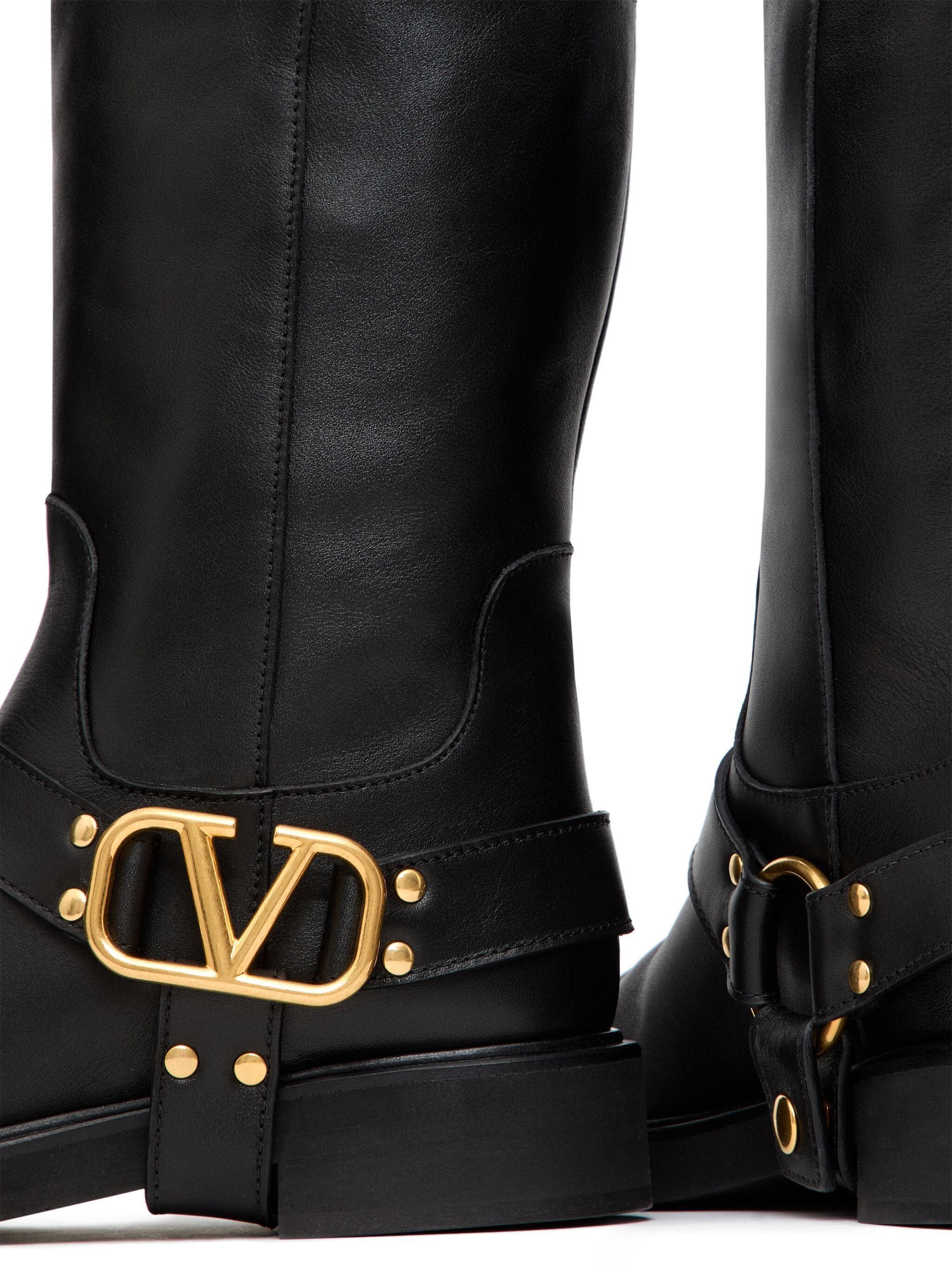 Valentino o1s22i1n0924 Vlogo Signature Leather Biker Boots in Black Size US 7 / IT 37 - 5 Thumbnail