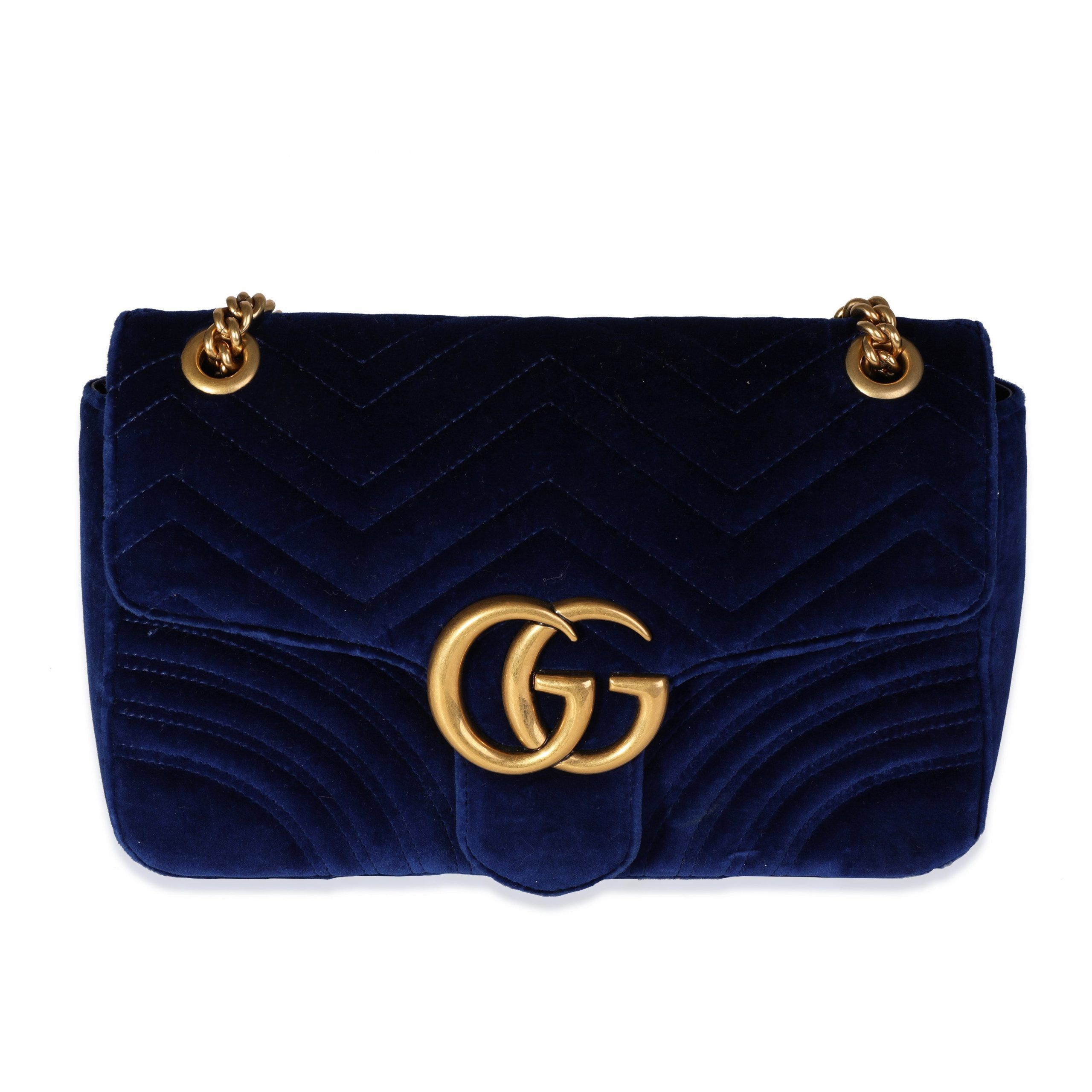 Gucci Royal Blue Matelass√© Velvet Medium Marmont Shoulder Bag