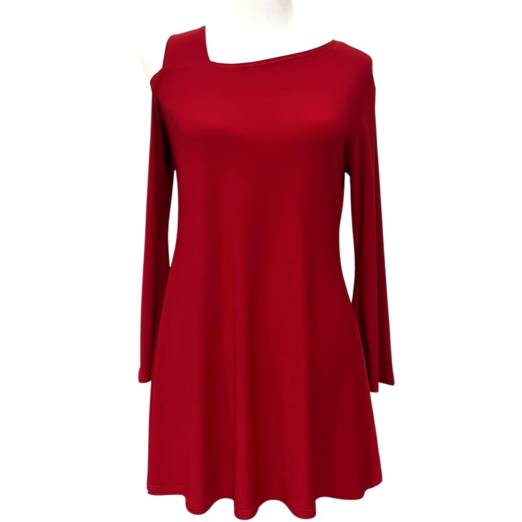 Vintage Clara Sun Woo Top Womens XS Red Asymmetrical Cold Shoulder Knit Blouse Pullover Slim Fit Casual Business Party/Cocktail USA Mens Womens? Size XS / US 0-2 / IT 36-38 - 2 Thumbnail