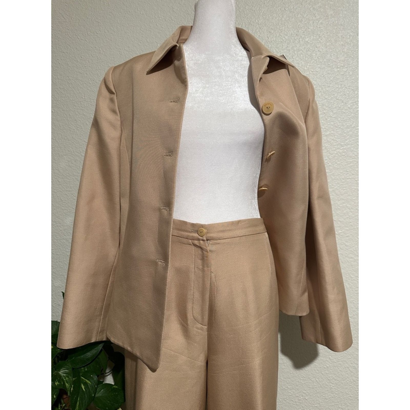 Salvatore Ferragamo SALVATORE FERRAGAMO Vintage 90’s Silk Pantsuit Tan 14 Size XL / US 12-14 / IT 48-50 - 7 Thumbnail