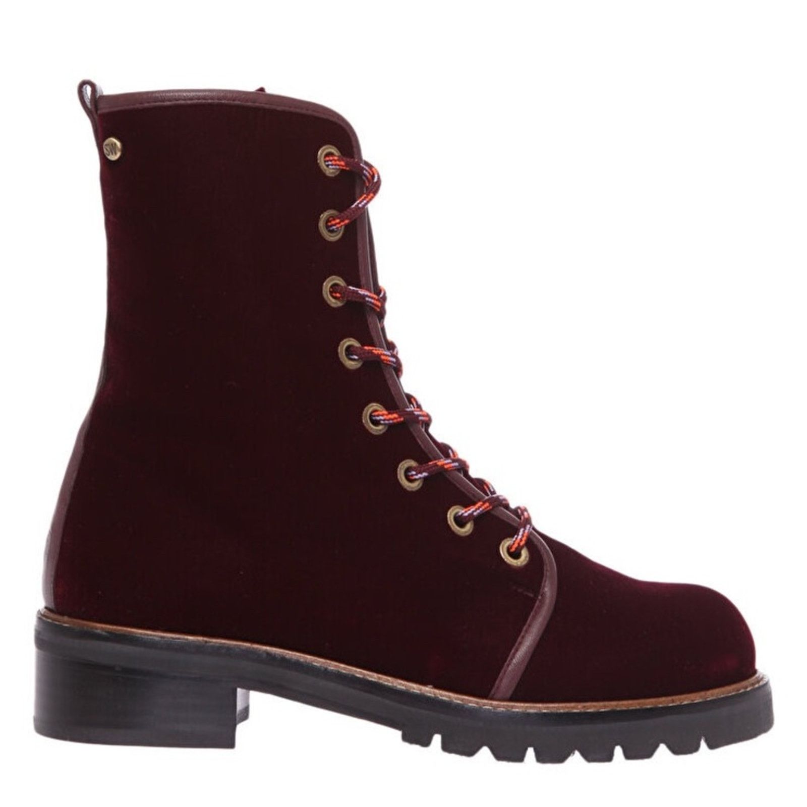 Stuart Weitzman Stuart Weitzman 10 Metermaid Burgundy Velvet Combat Boots Size US 10 / IT 40 - 3 Thumbnail