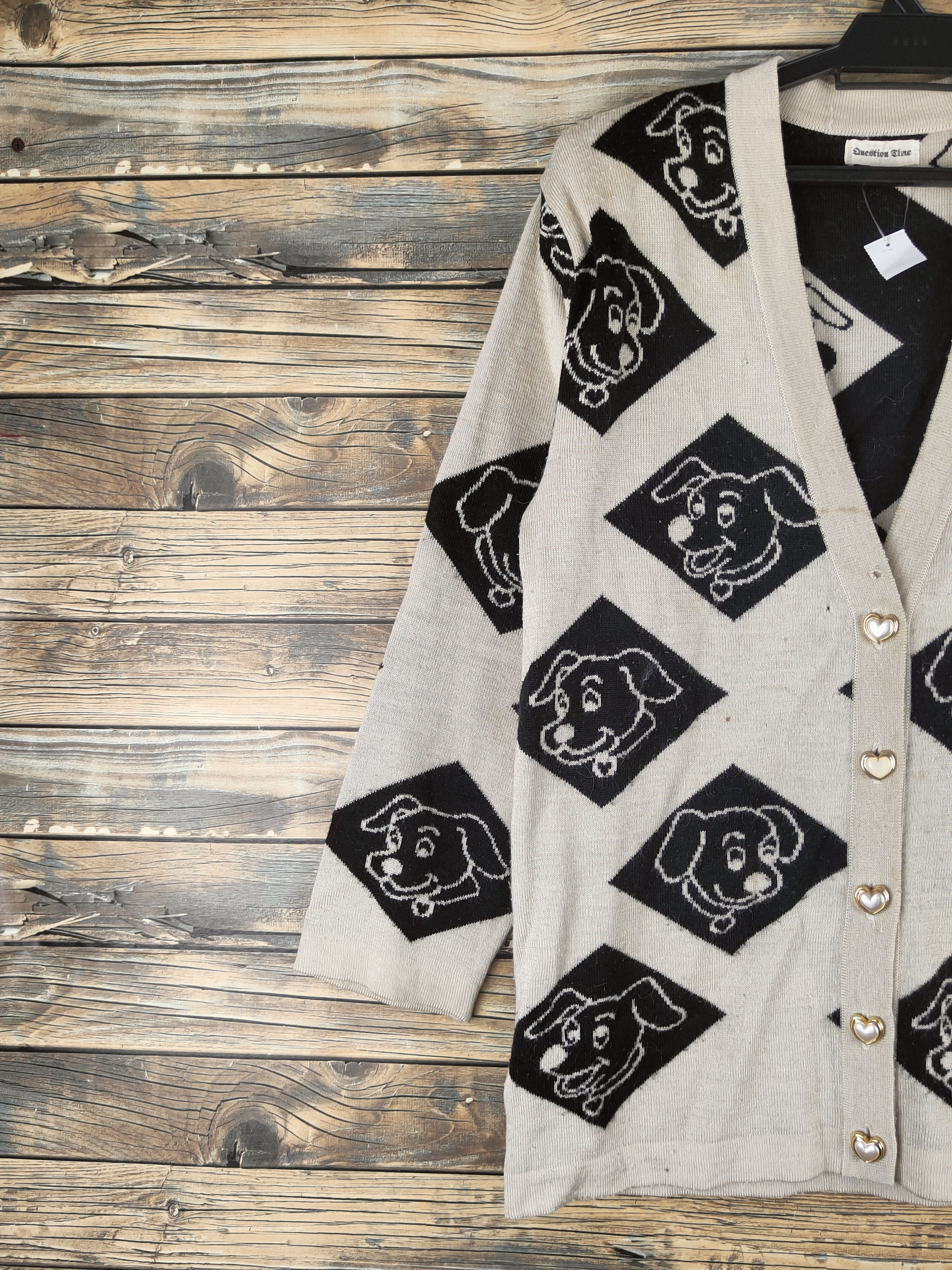 Japanese Brand DL Question Time Beige Black Knitwear Cardigans #46-563 Size US M / EU 48-50 / 2 - 3 Thumbnail