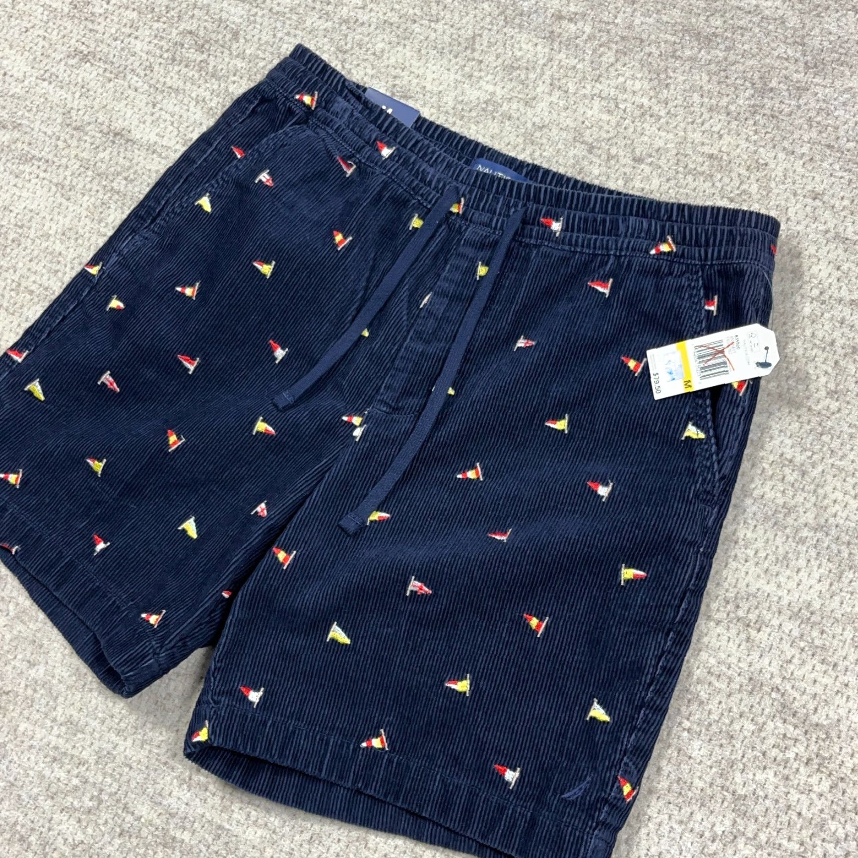Nautica Nautica Corduroy Shorts Men Medium Navy Blue Sail Boat AOP Preppy Beach Boat NEW Size US 31 - 4 Thumbnail