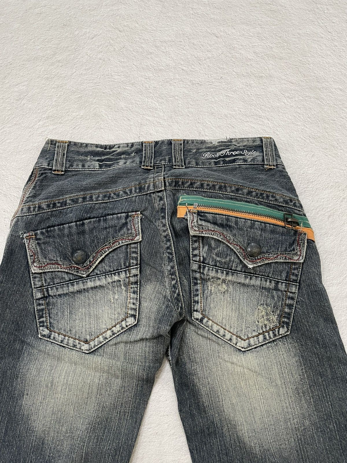 Japanese Brand 2000s Root Three Baggy Jeans Fading Distressed Denim Y2K LGB Size US 30 / EU 46 - 9 Thumbnail