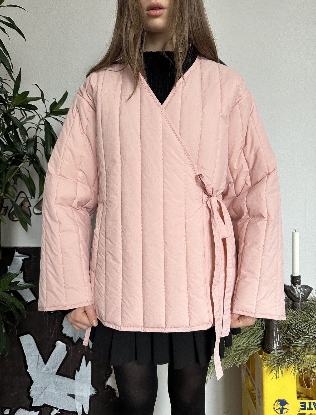 Quilted Kimono Asymmetrical Baby Pink Jacket
