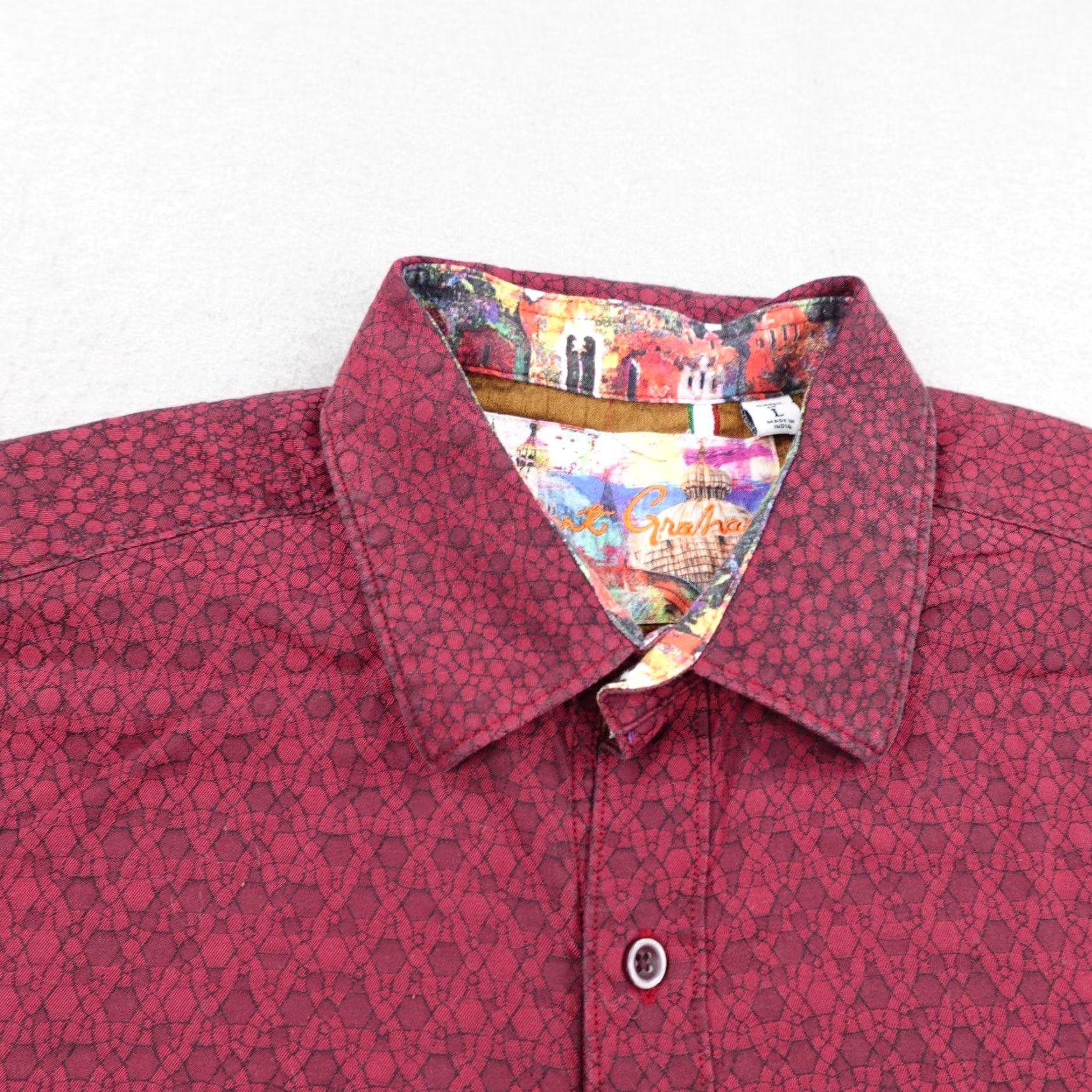 Robert Graham Robert Graham Shirt Mens Large Burgundy Red Geometric Print Long Sleeve Button-Up Flip Cuffs, Classic Fit Size US L / EU 52-54 / 3 - 2 Thumbnail