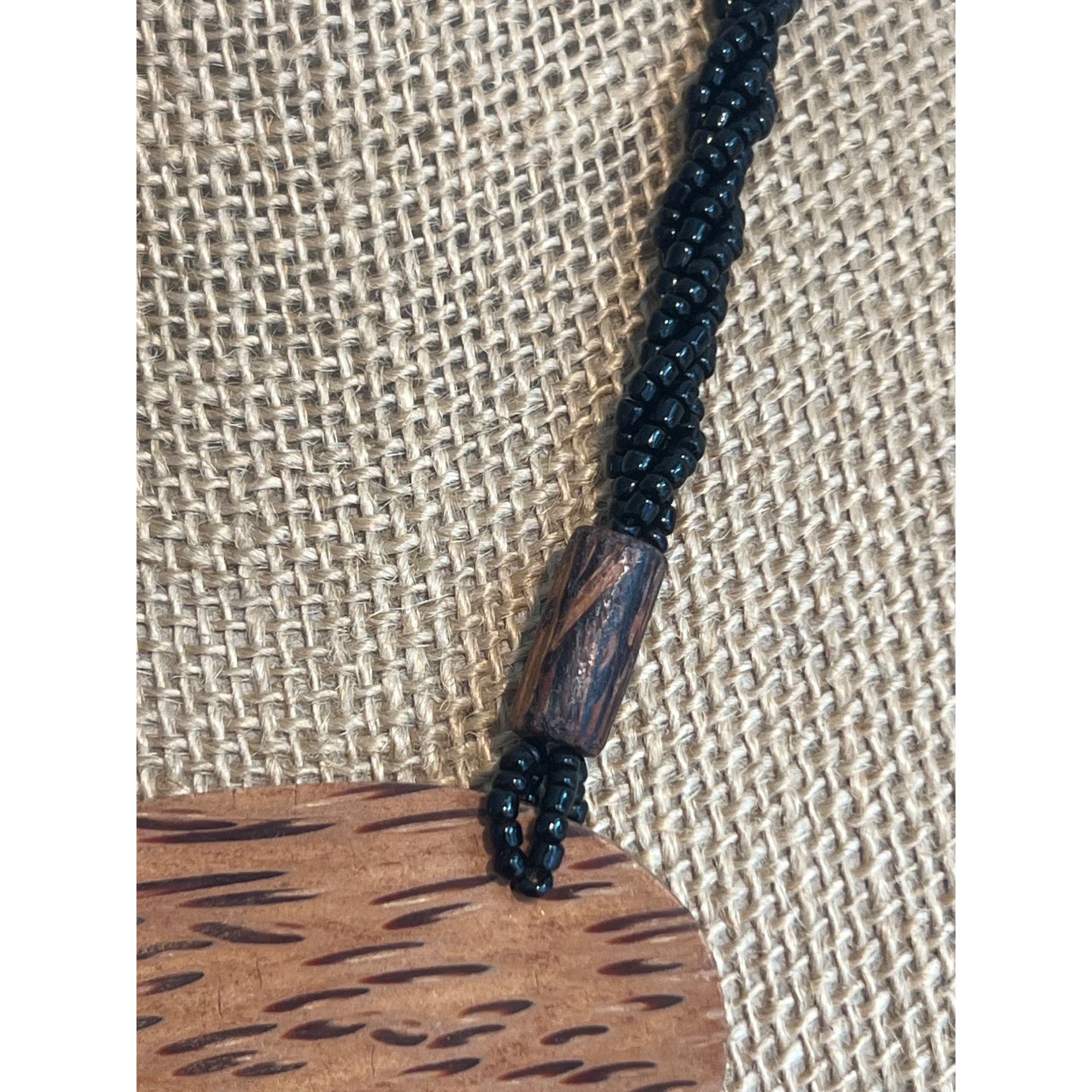 Other Vintage Black Seed Bead Twist Necklace Wood Pendant Collar B Size ONE SIZE - 3 Thumbnail