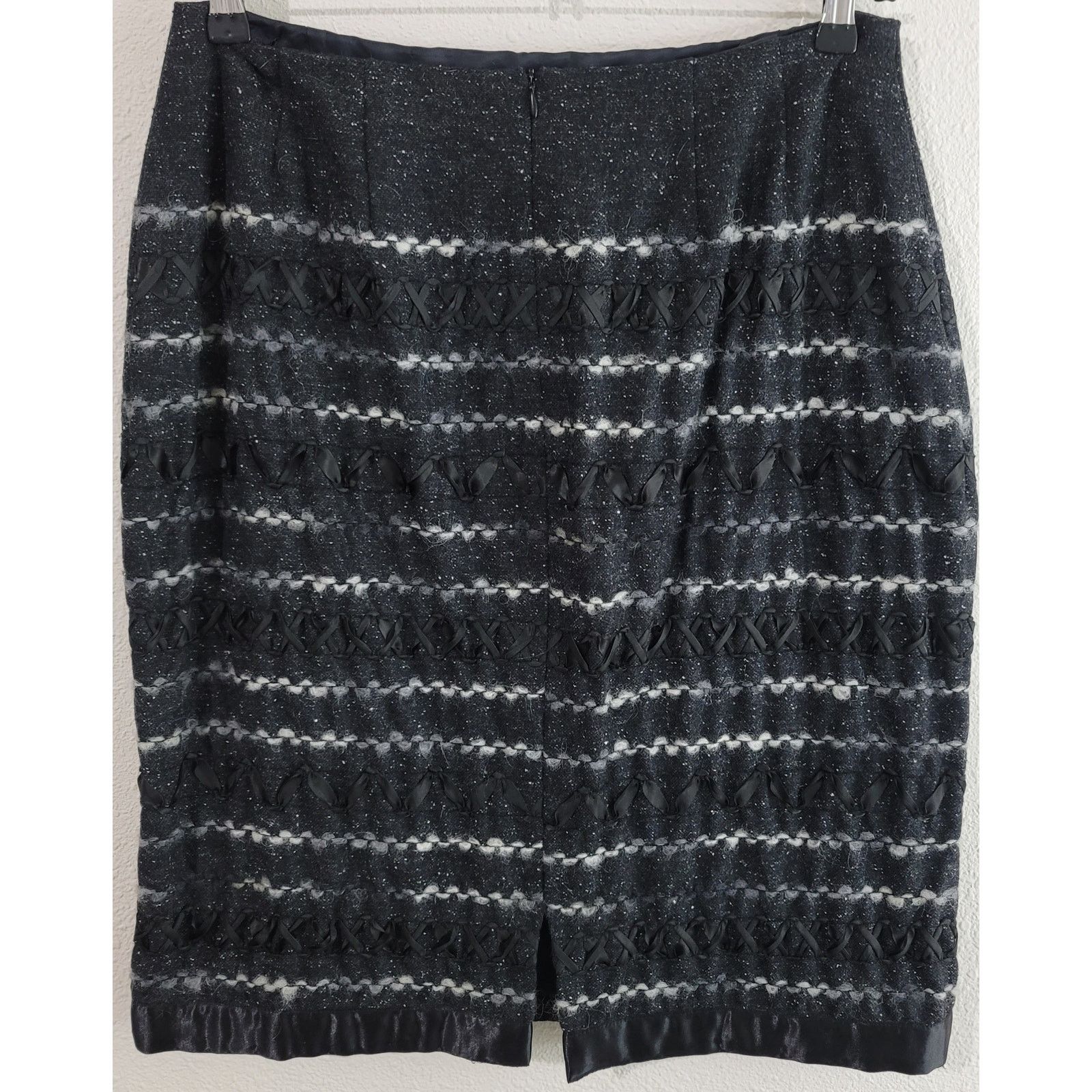 Other Jodi Black Gray Wool Skirt 12 Ribbon Details Satin Trim Size 34" / US 12 / IT 48 - 3 Thumbnail