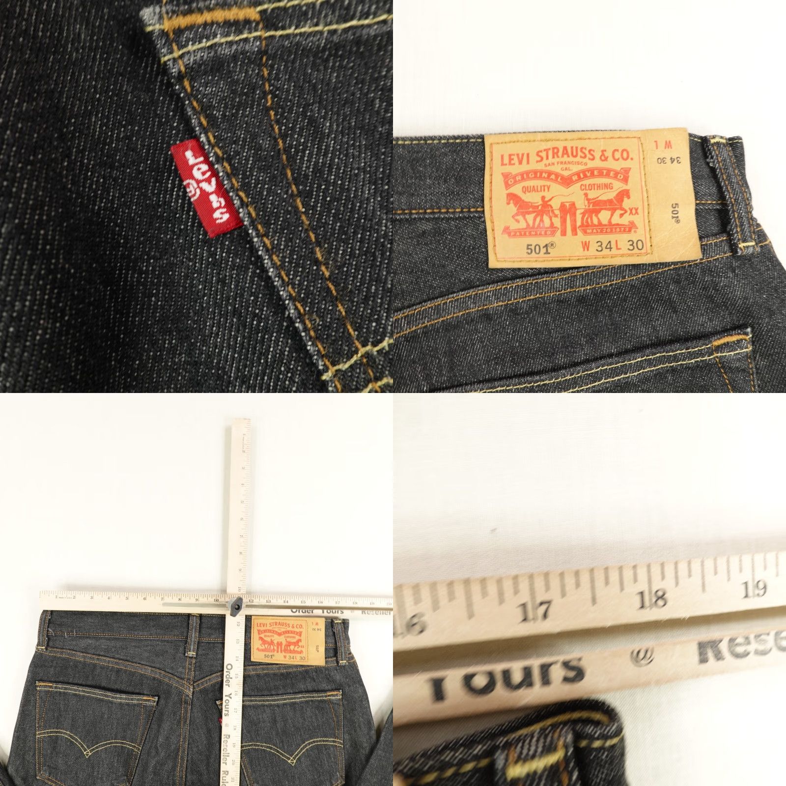 Levi's VINTAGE Levi's Jeans Mens 34x30 Cotton Denim 501 Straight Dark Wash Button Fly Black Classic Size US 35 - 8 Thumbnail
