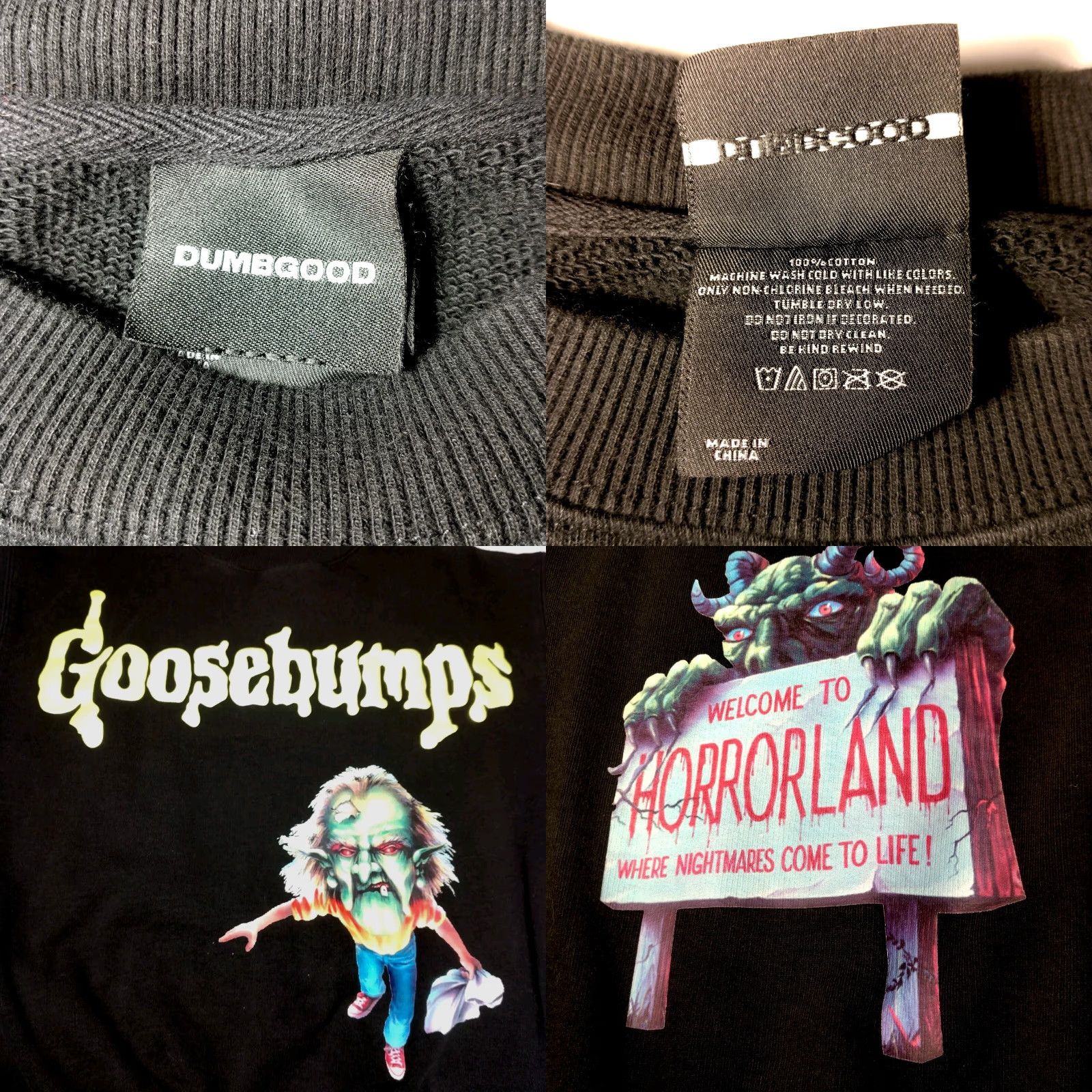 Vintage VINTAGE Dumbgood Goosebumps Welcome to Horrorland Sweatshirt Unisex XS Black Graphic Pullover Mens Size US XS / EU 42 / 0 - 8 Thumbnail