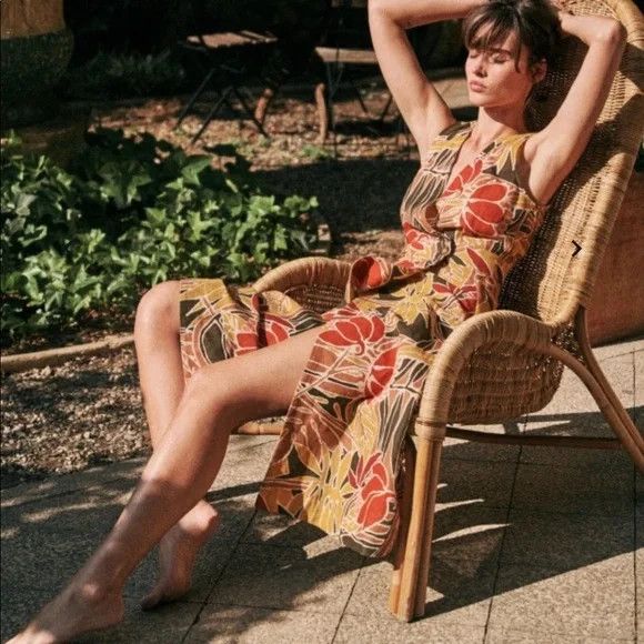 Sezane Sezane Mathilda Linen Blend Floral Dress EU 40 Size M / US 6-8 / IT 42-44 - 4 Thumbnail