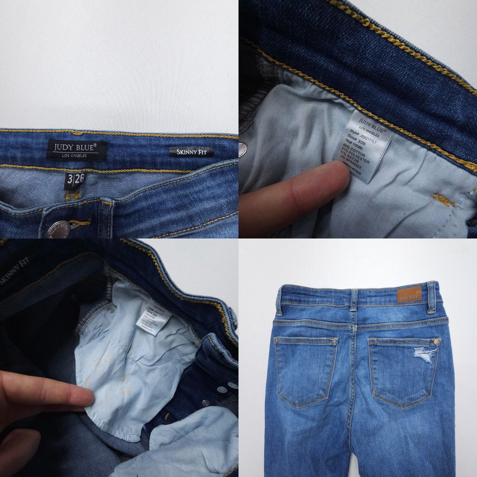 Vintage Judy Blue Skinny Fit Jeans Womens 3 26 High Rise Blue Denim Button Fly Stretch Size 26" / US 2 / IT 38 - 8 Thumbnail