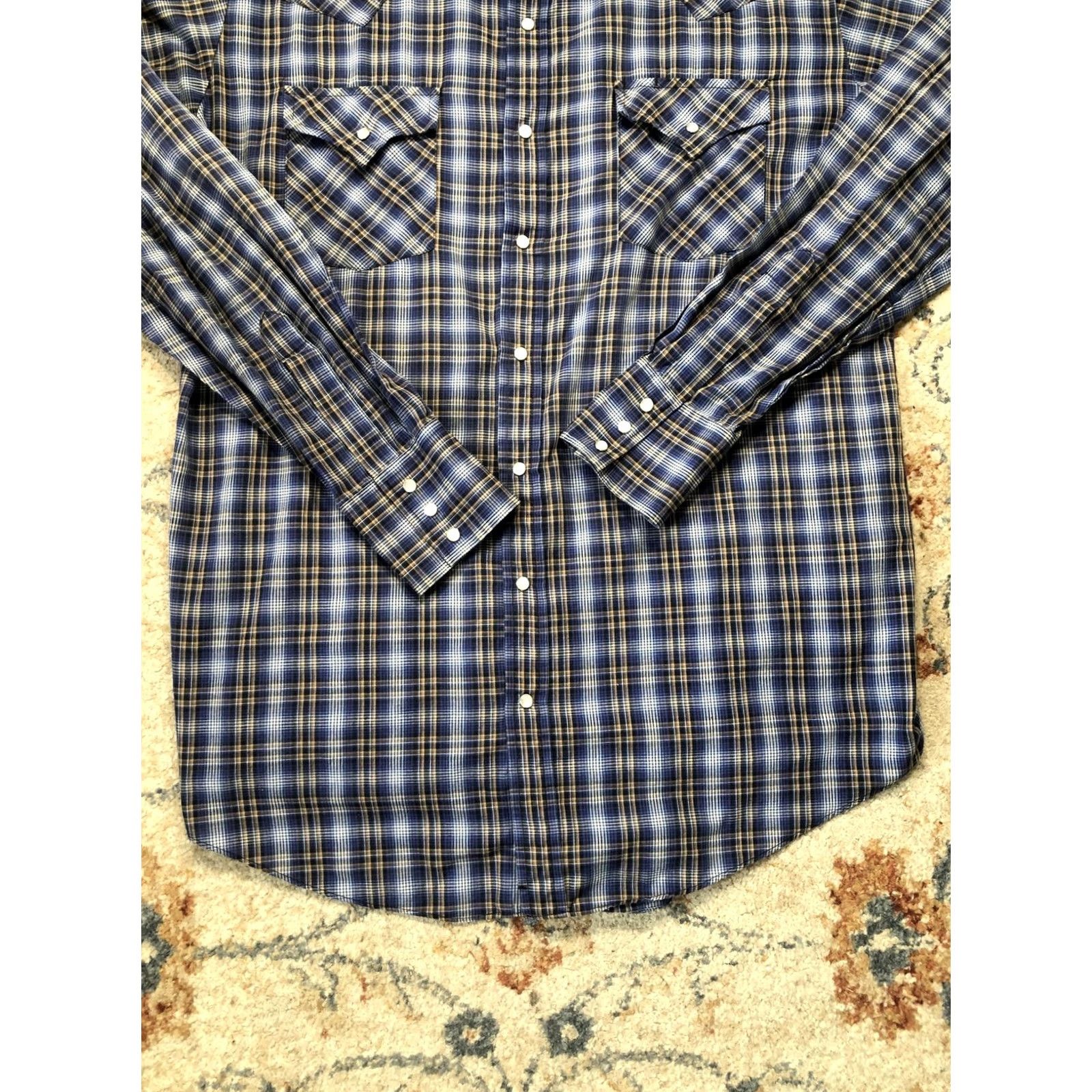 Vintage ELY Cattleman Shirt Mens LT Tall Blue Plaid Western Pearl Snap Cowboy Shirt Size US L / EU 52-54 / 3 - 5 Thumbnail