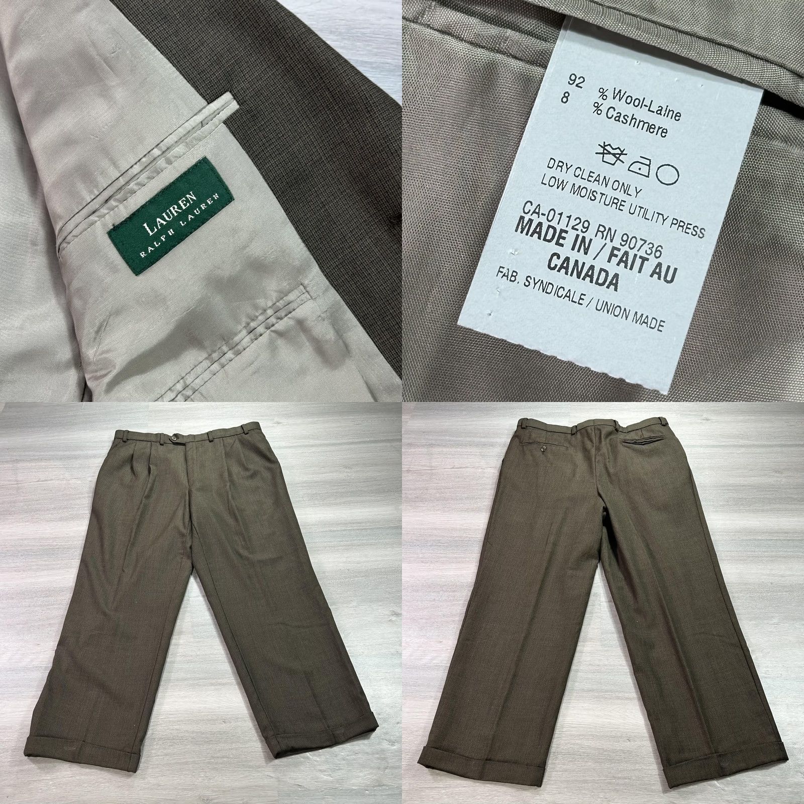 Ralph Lauren Lauren Ralph Lauren Suit Mens 48 Wool Cashmere Brown Check 2 Piece Jacket Trousers Business Formal Wedding Mens Size 48R - 9 Thumbnail